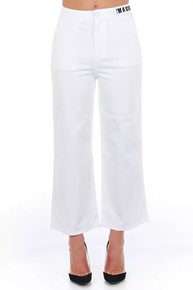 Frankie Morello White Cotton Women Cropped Women's Trouser