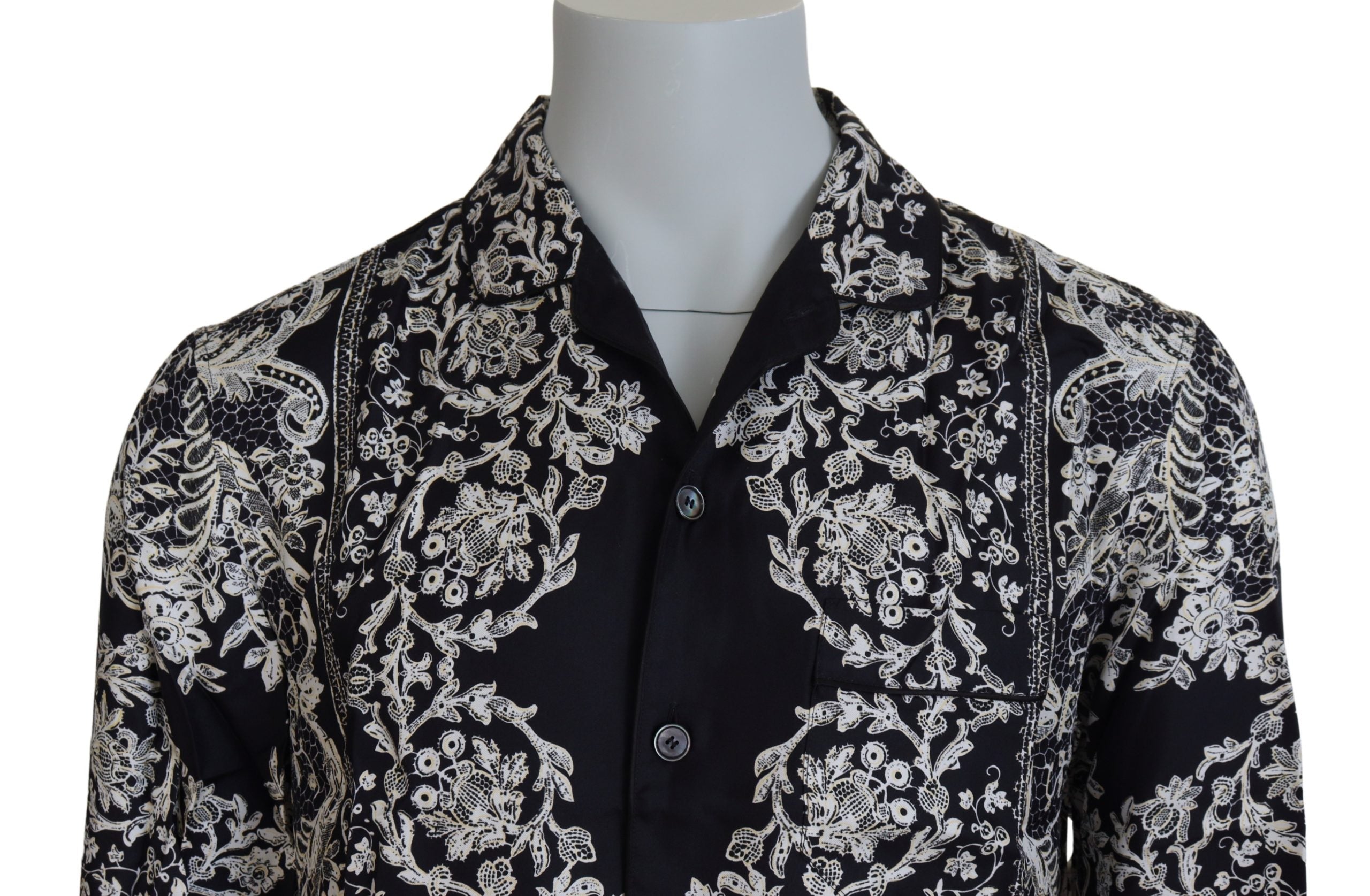 Dolce & Gabbana Blue Silk Floral Baroque Satin Casual Men's Shirt