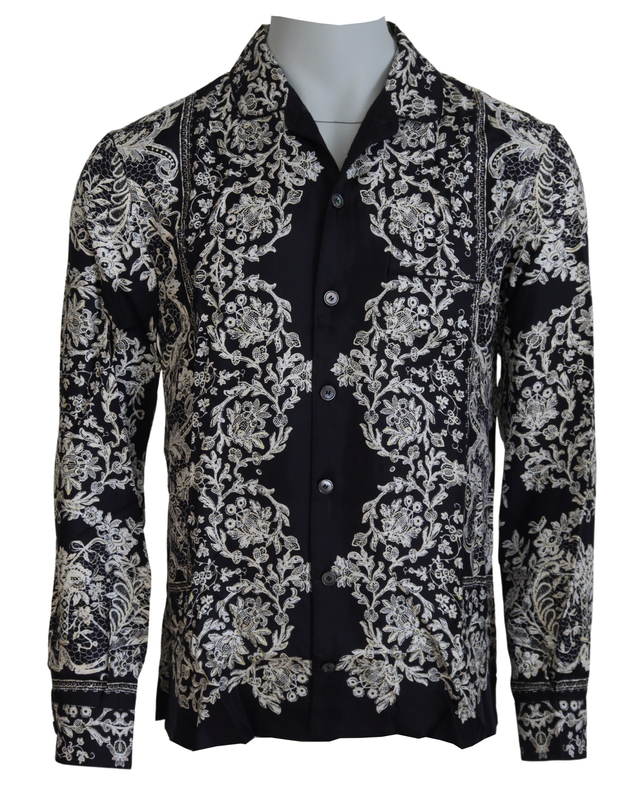 Dolce & Gabbana Blue Silk Floral Baroque Satin Casual Men's Shirt