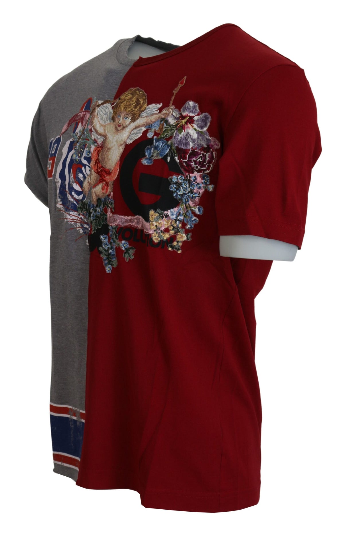 Dolce & Gabbana Red Gray Two Model DG Angel Crewneck Men's T-shirt