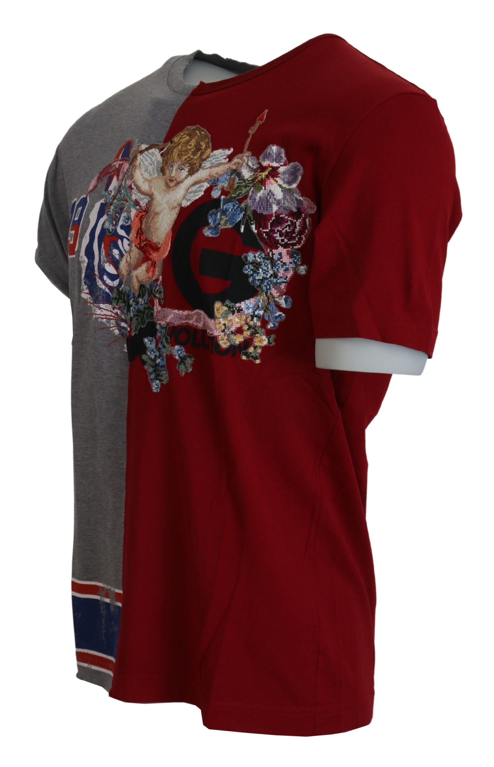 Dolce & Gabbana Red Gray Two Model DG Angel Crewneck Men's T-shirt