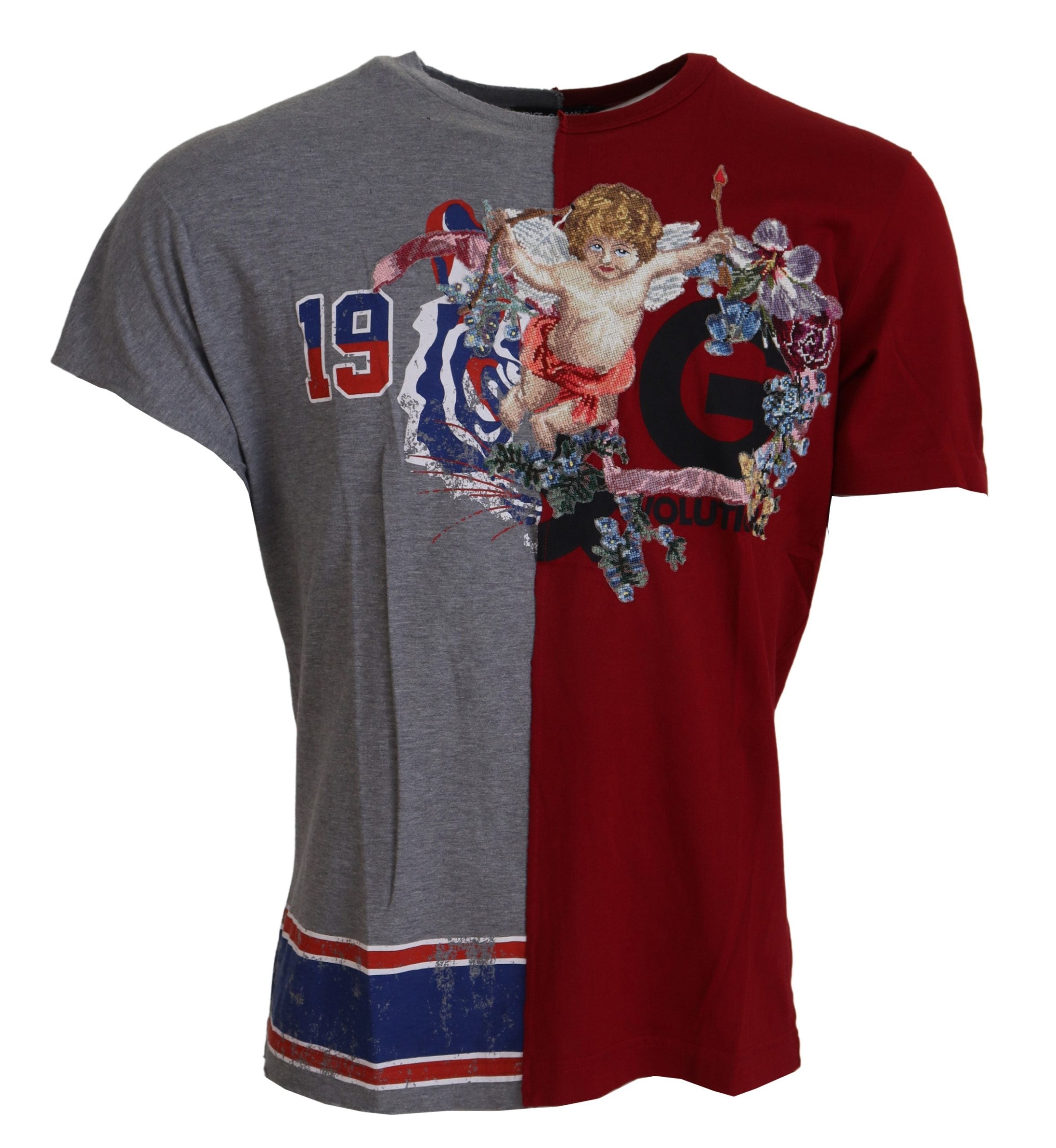 Dolce & Gabbana Red Gray Two Model DG Angel Crewneck Men's T-shirt
