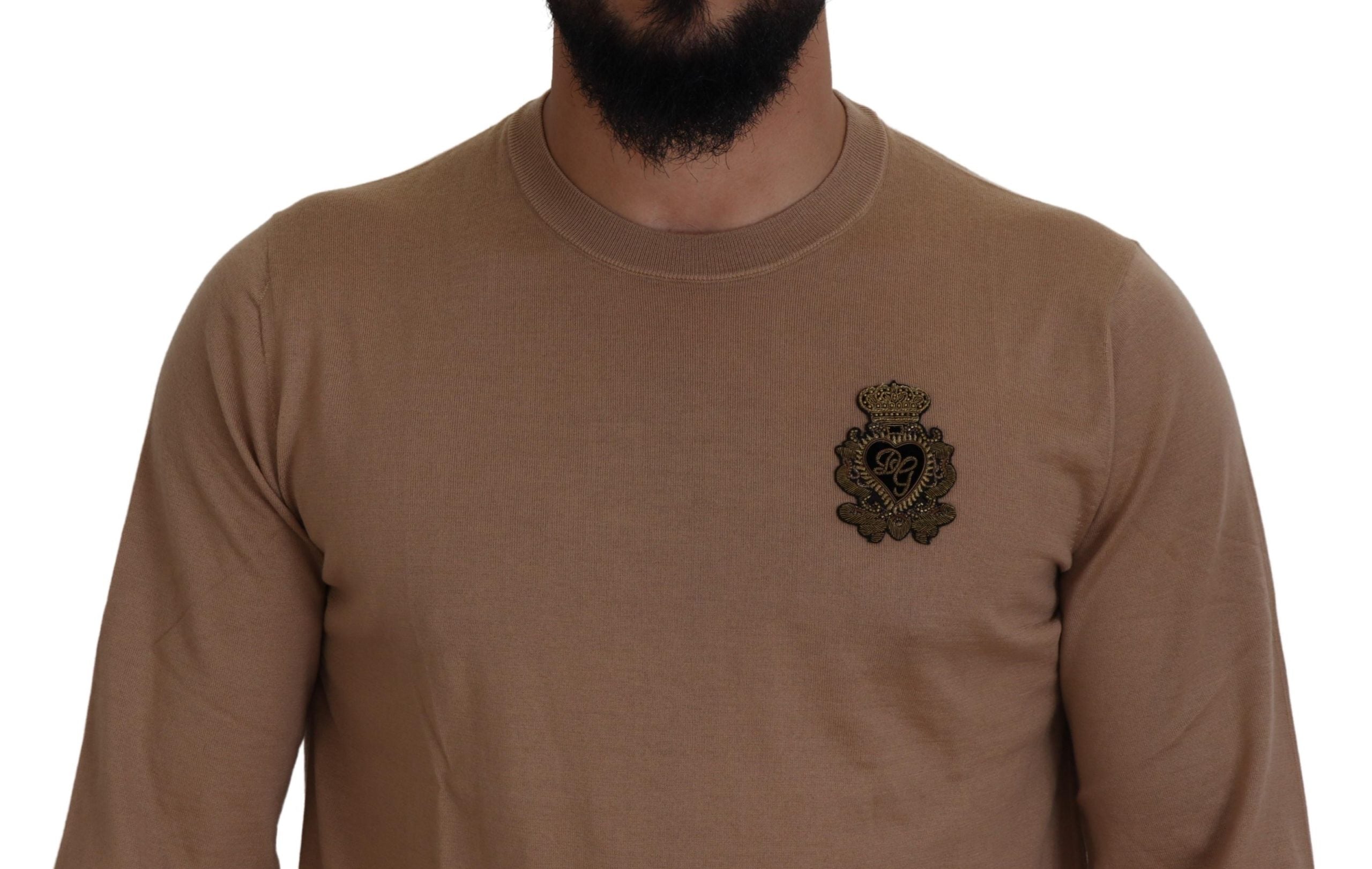 Dolce & Gabbana Beige Cashmere Crown Logo Pullover Men's Sweater