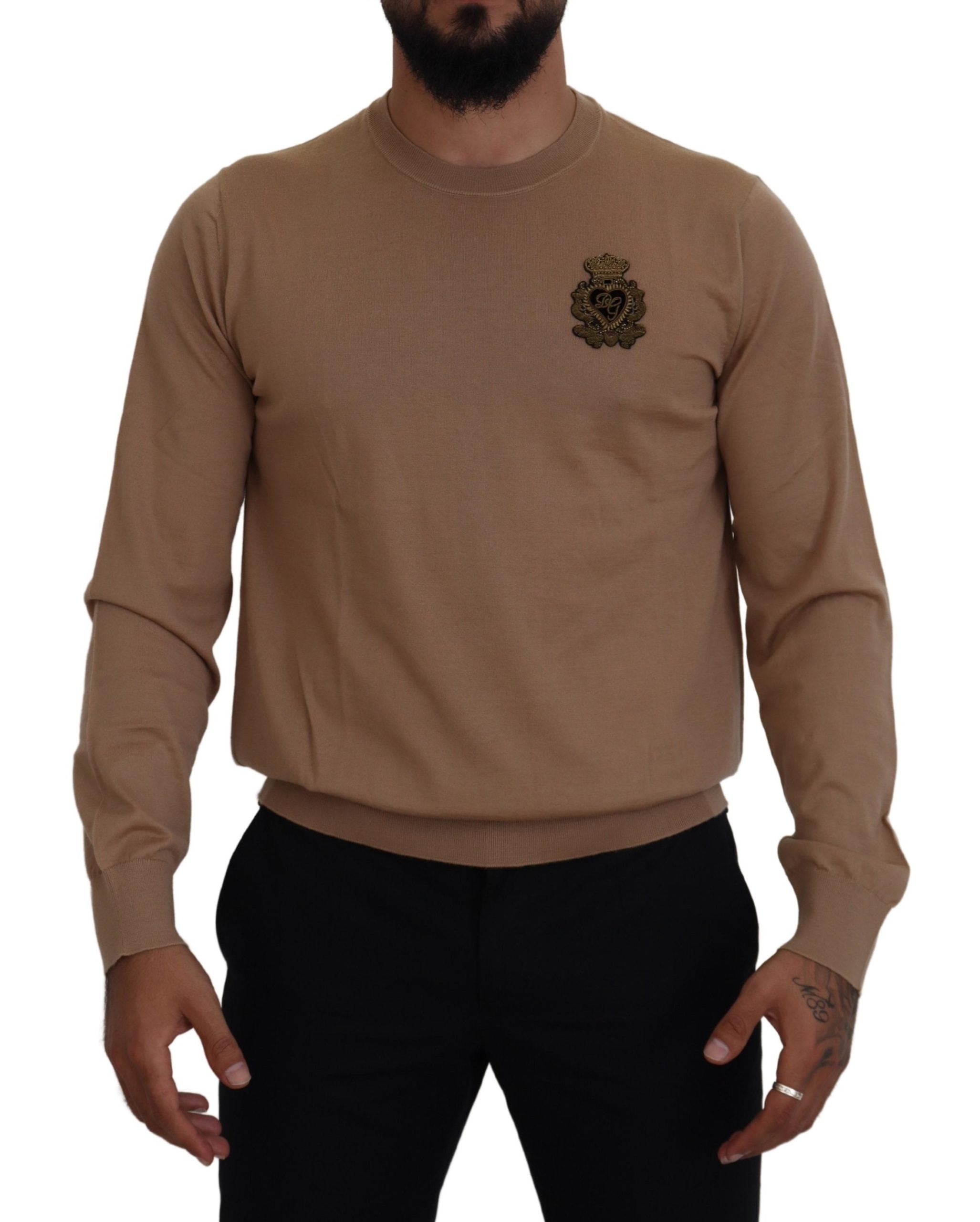 Dolce & Gabbana Beige Cashmere Crown Logo Pullover Men's Sweater