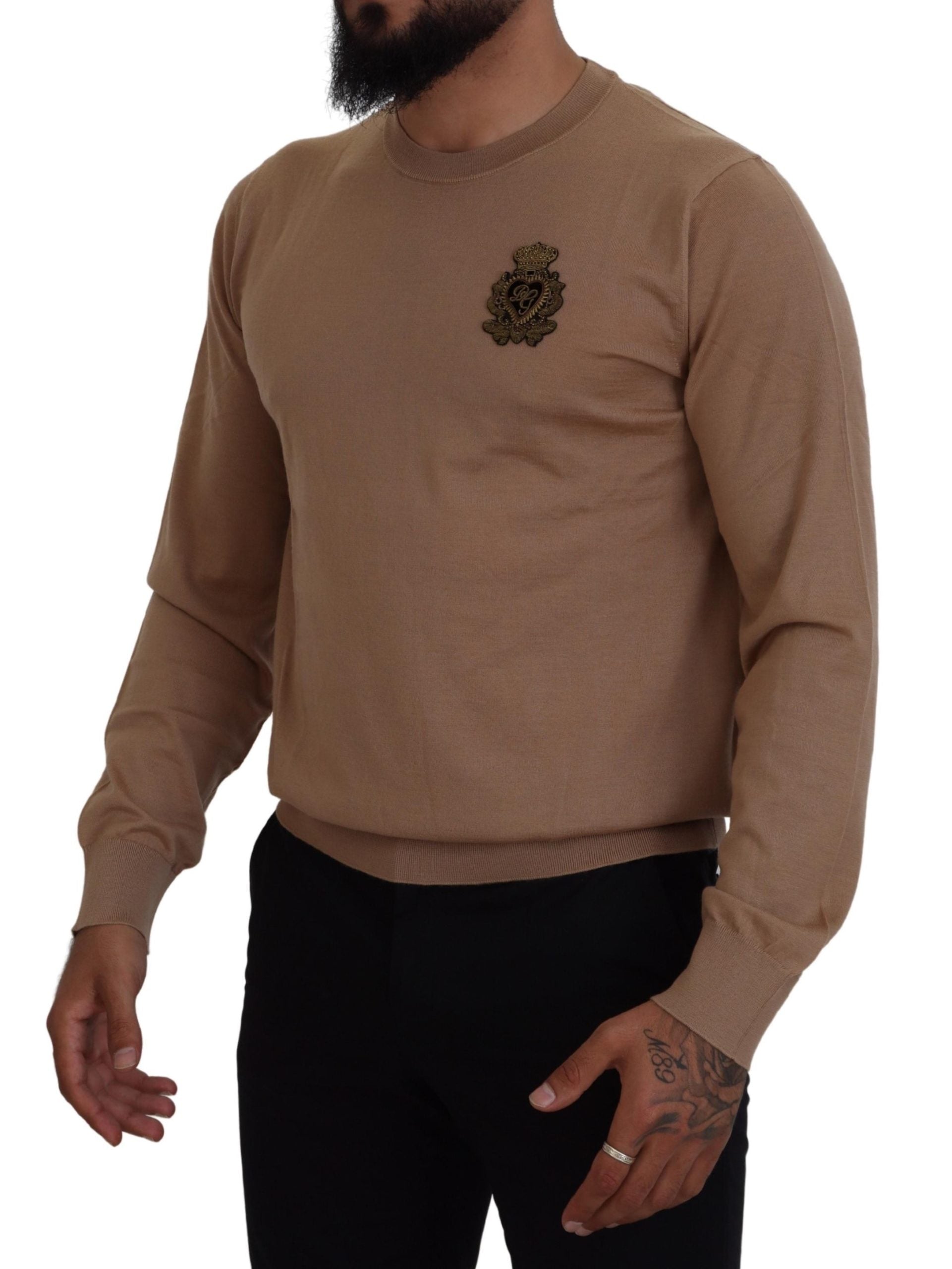 Dolce & Gabbana Beige Cashmere Crown Logo Pullover Men's Sweater