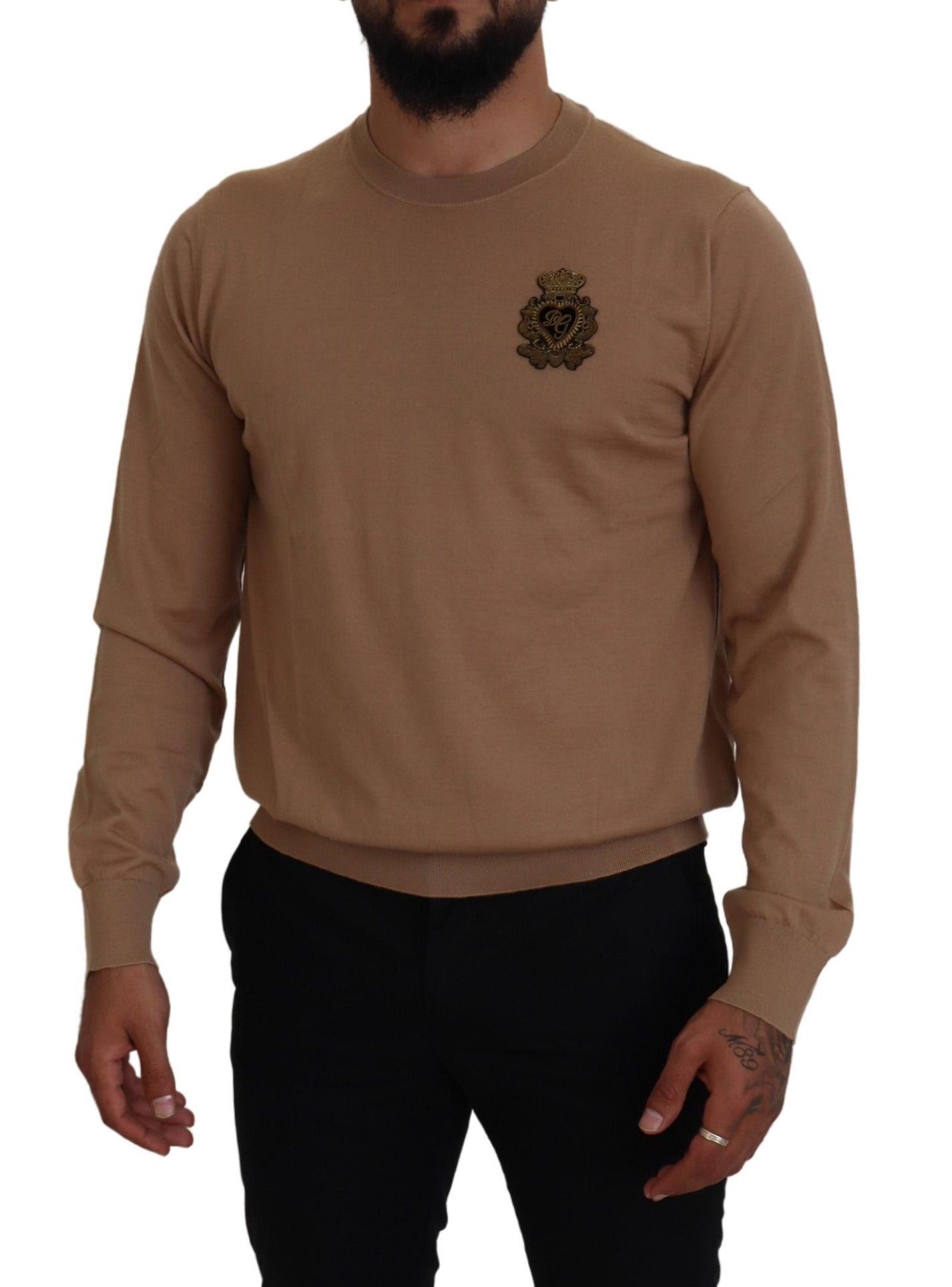 Dolce & Gabbana Beige Cashmere Crown Logo Pullover Men's Sweater