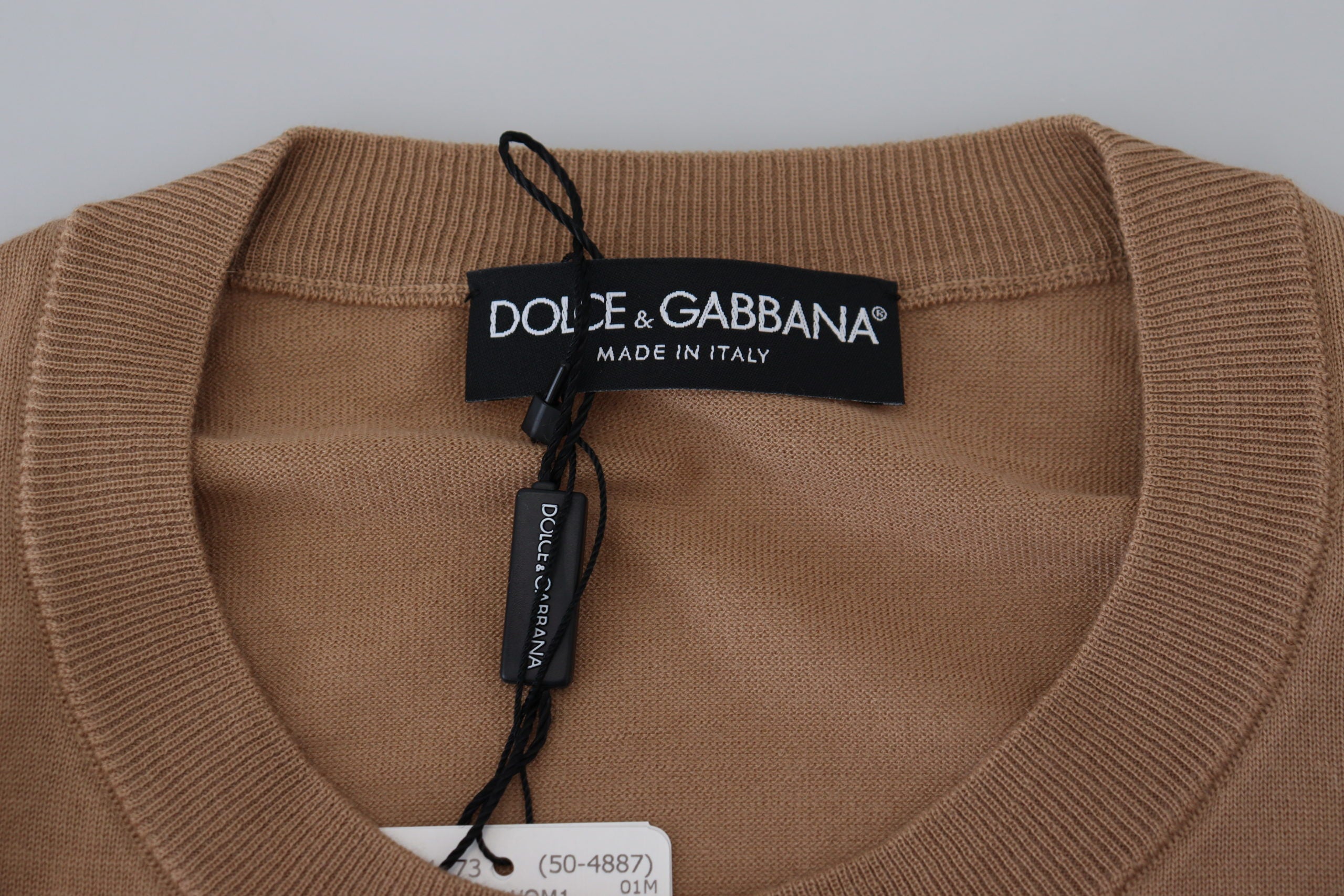 Dolce & Gabbana Beige Cashmere Crown Logo Pullover Men's Sweater