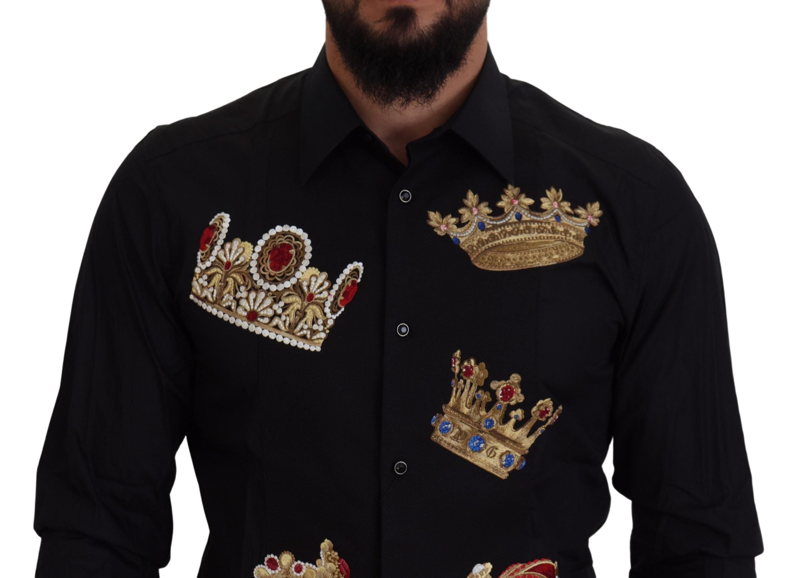 Dolce & Gabbana Black Gold Crown Slim Fit Dress Formal Men's Shirt