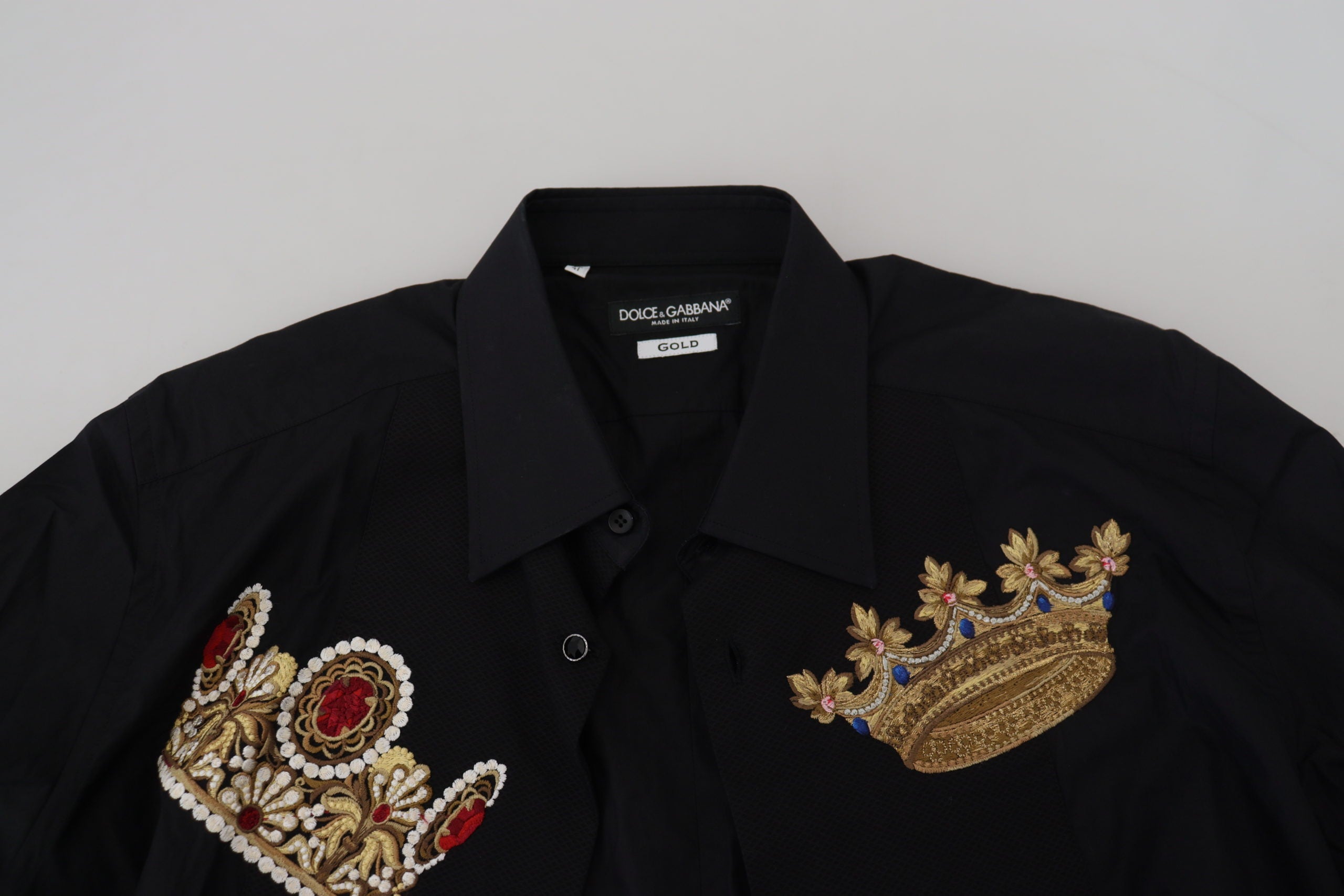 Dolce & Gabbana Black Gold Crown Slim Fit Dress Formal Men's Shirt