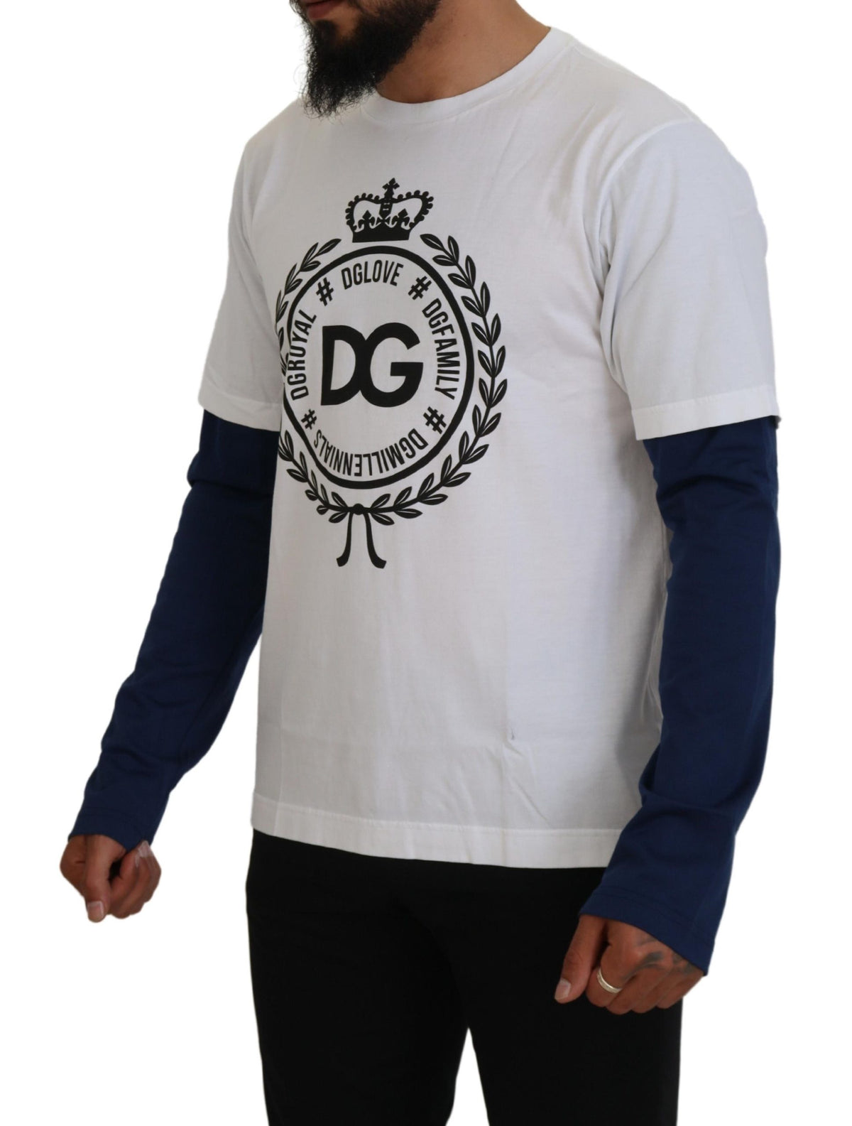 Dolce & Gabbana White Blue DG Crown Pullover Men's Sweater