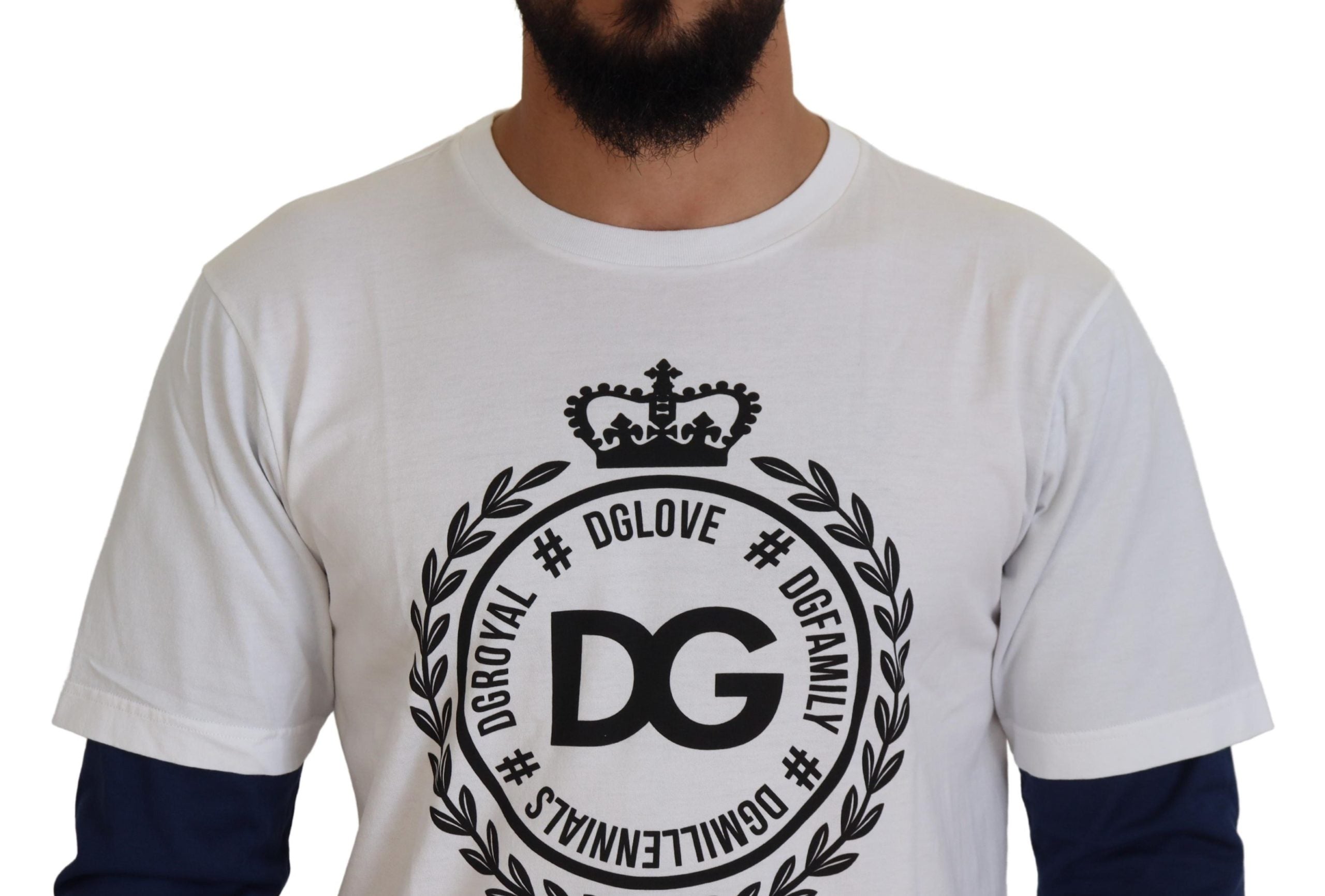 Dolce & Gabbana White Blue DG Crown Pullover Men's Sweater