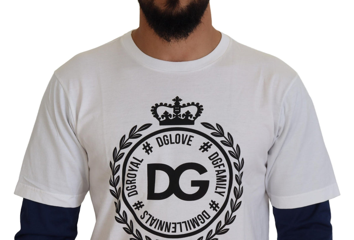 Dolce & Gabbana White Blue DG Crown Pullover Men's Sweater