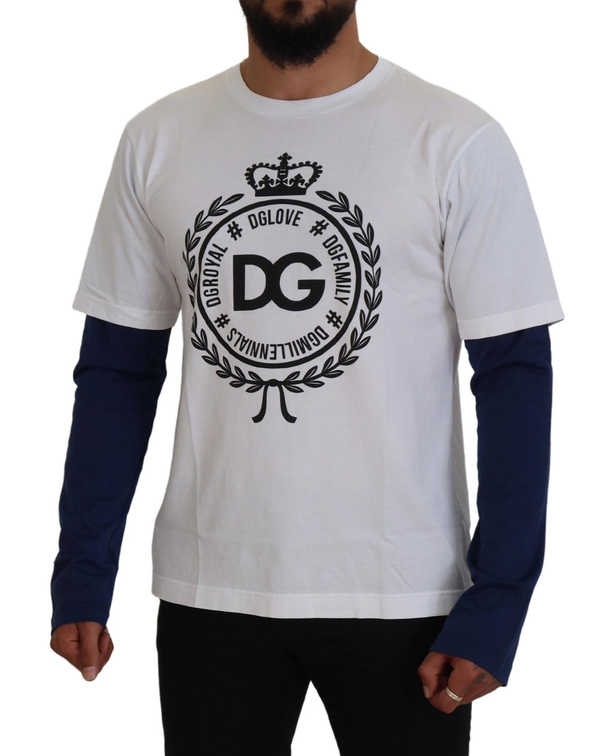 Dolce & Gabbana White Blue DG Crown Pullover Men's Sweater
