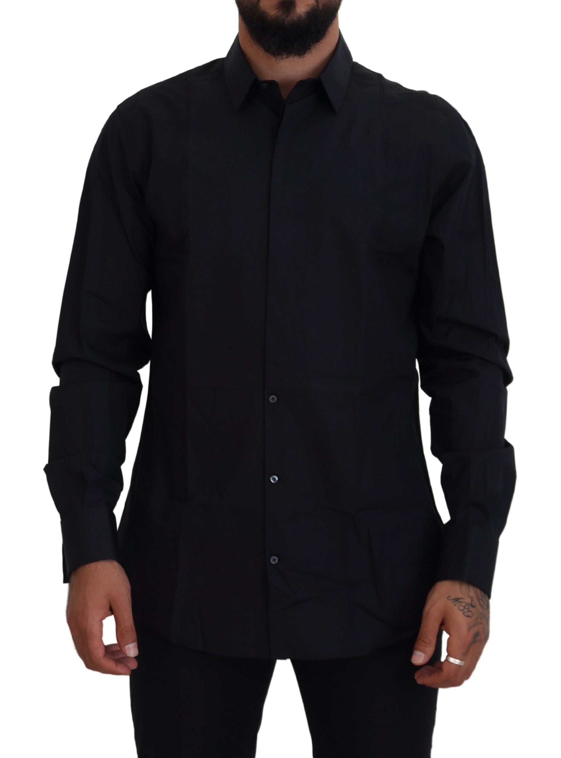 Dolce & Gabbana Black Gold Cotton Slim Fit Dress Mens Men's Shirt