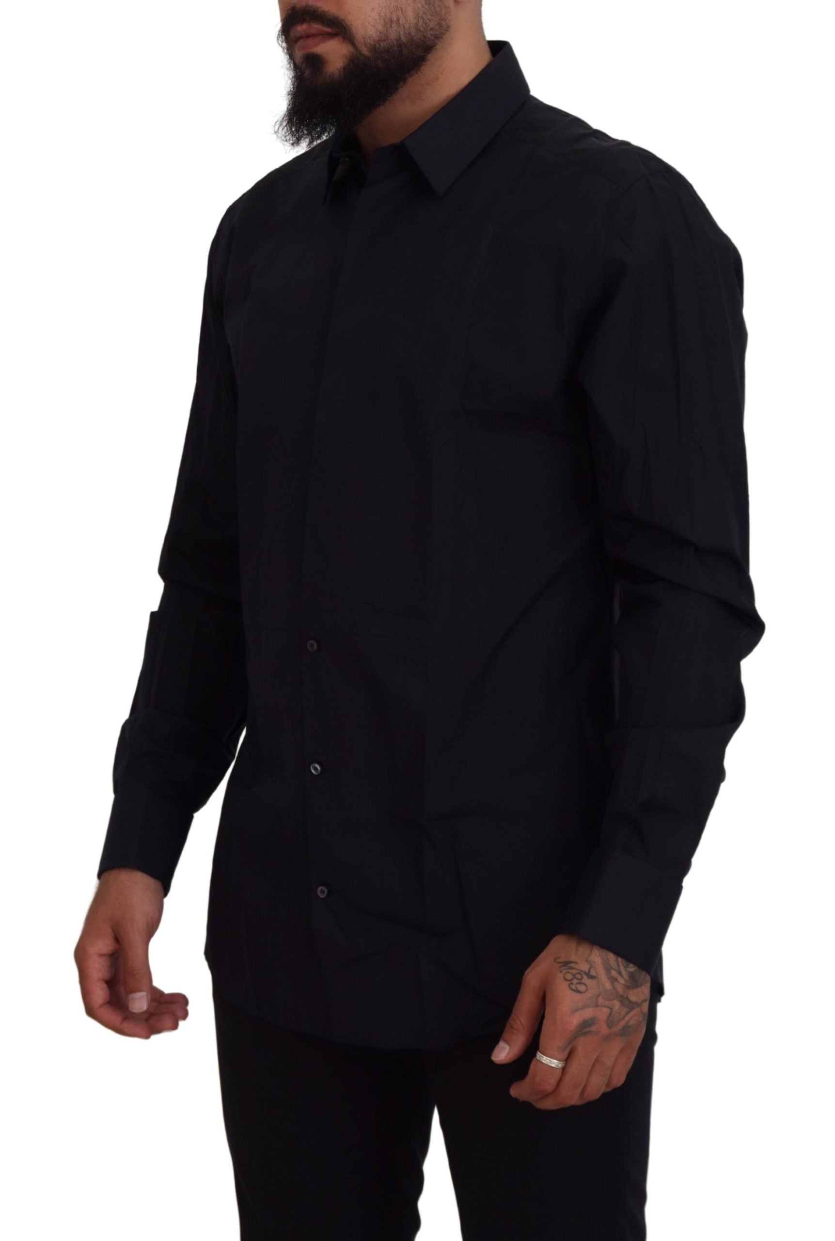 Dolce & Gabbana Black Gold Cotton Slim Fit Dress Mens Men's Shirt