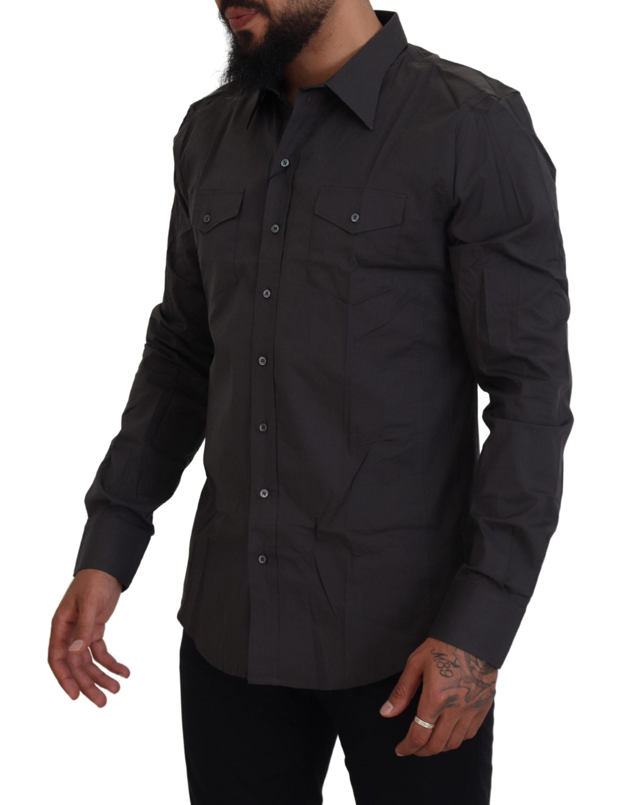 Dolce & Gabbana Gray SICILIA Slim Fit Stretch Dress Men's Shirt