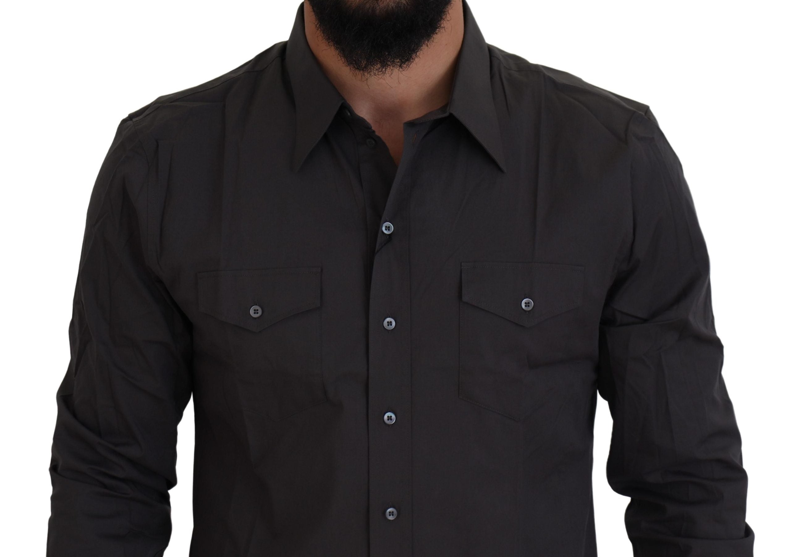 Dolce & Gabbana Gray SICILIA Slim Fit Stretch Dress Men's Shirt