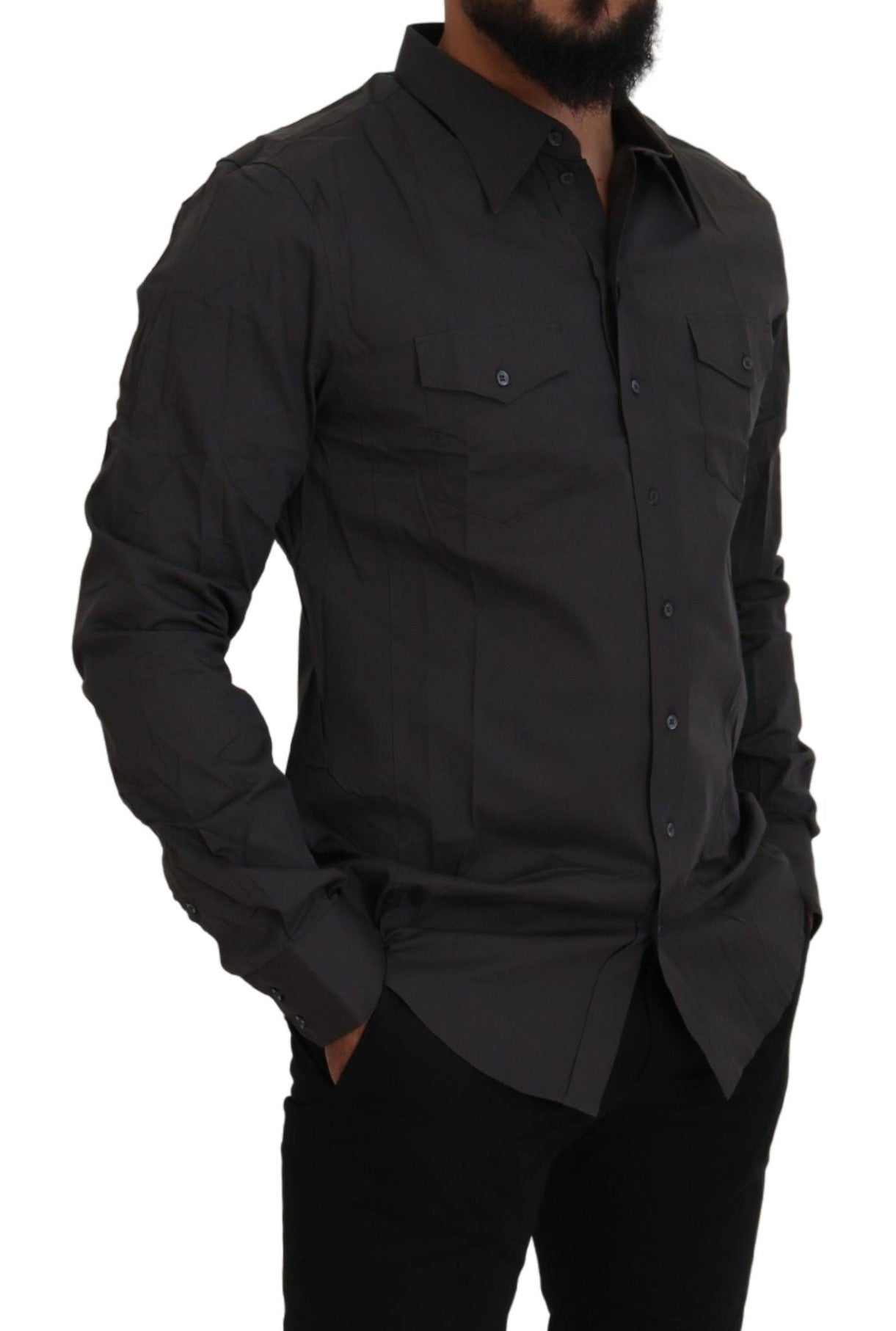 Dolce & Gabbana Gray SICILIA Slim Fit Stretch Dress Men's Shirt