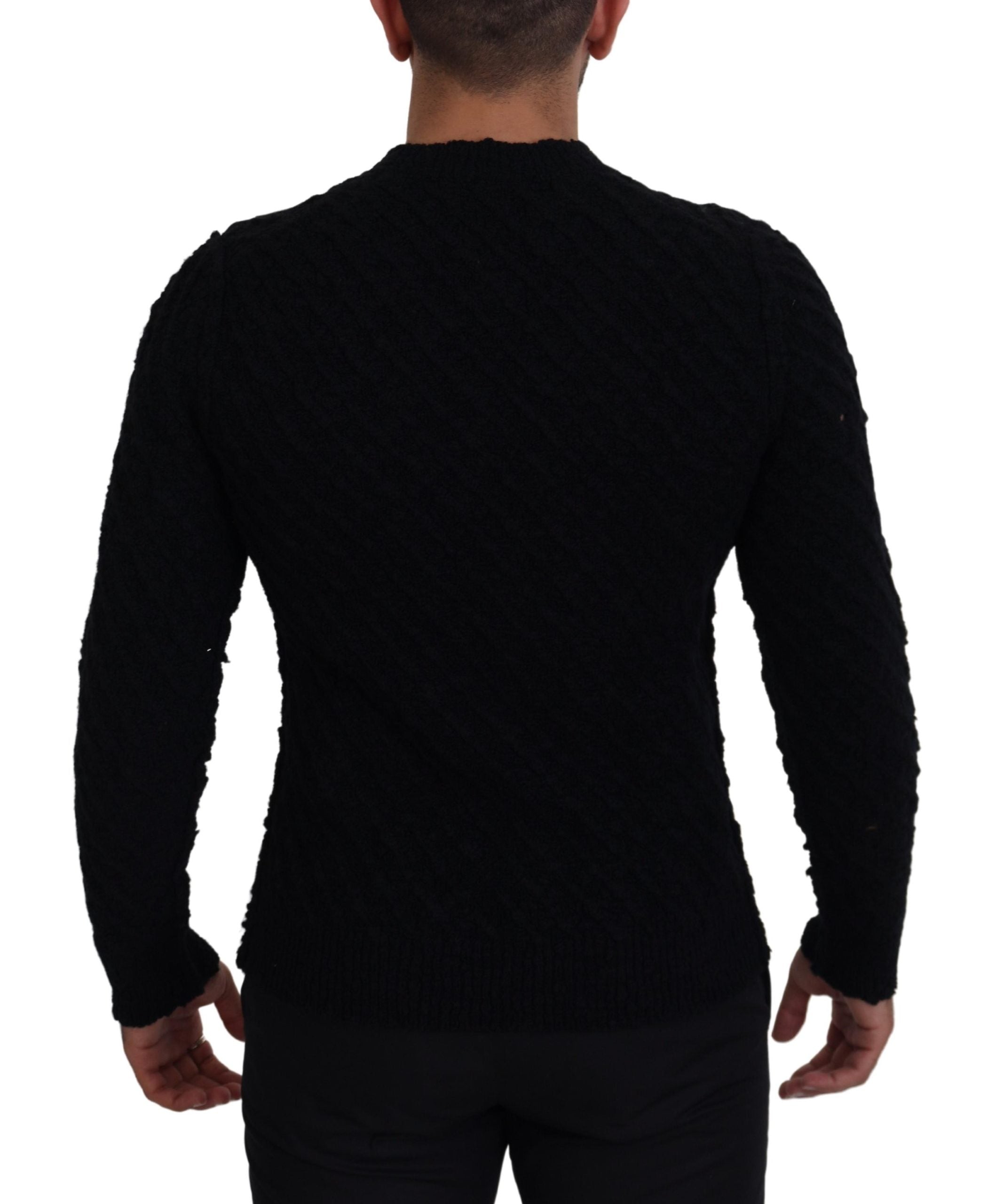 Dolce & Gabbana Black Wool V-neck Knitted Pullover Men's Sweater