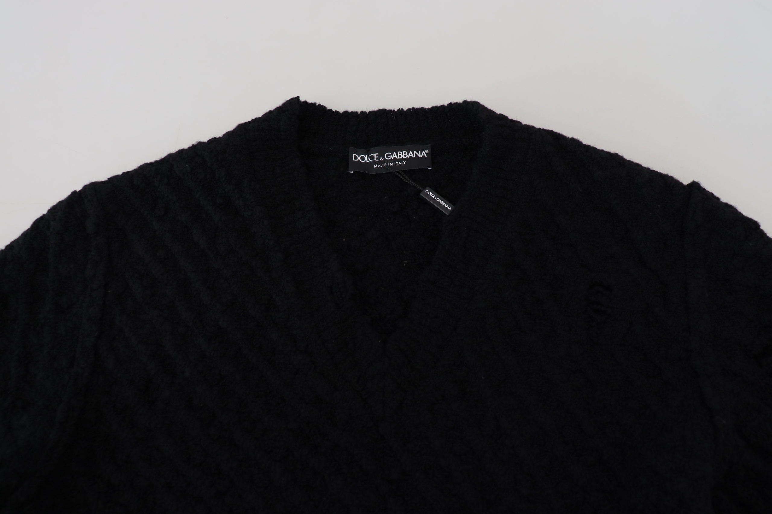 Dolce & Gabbana Black Wool V-neck Knitted Pullover Men's Sweater
