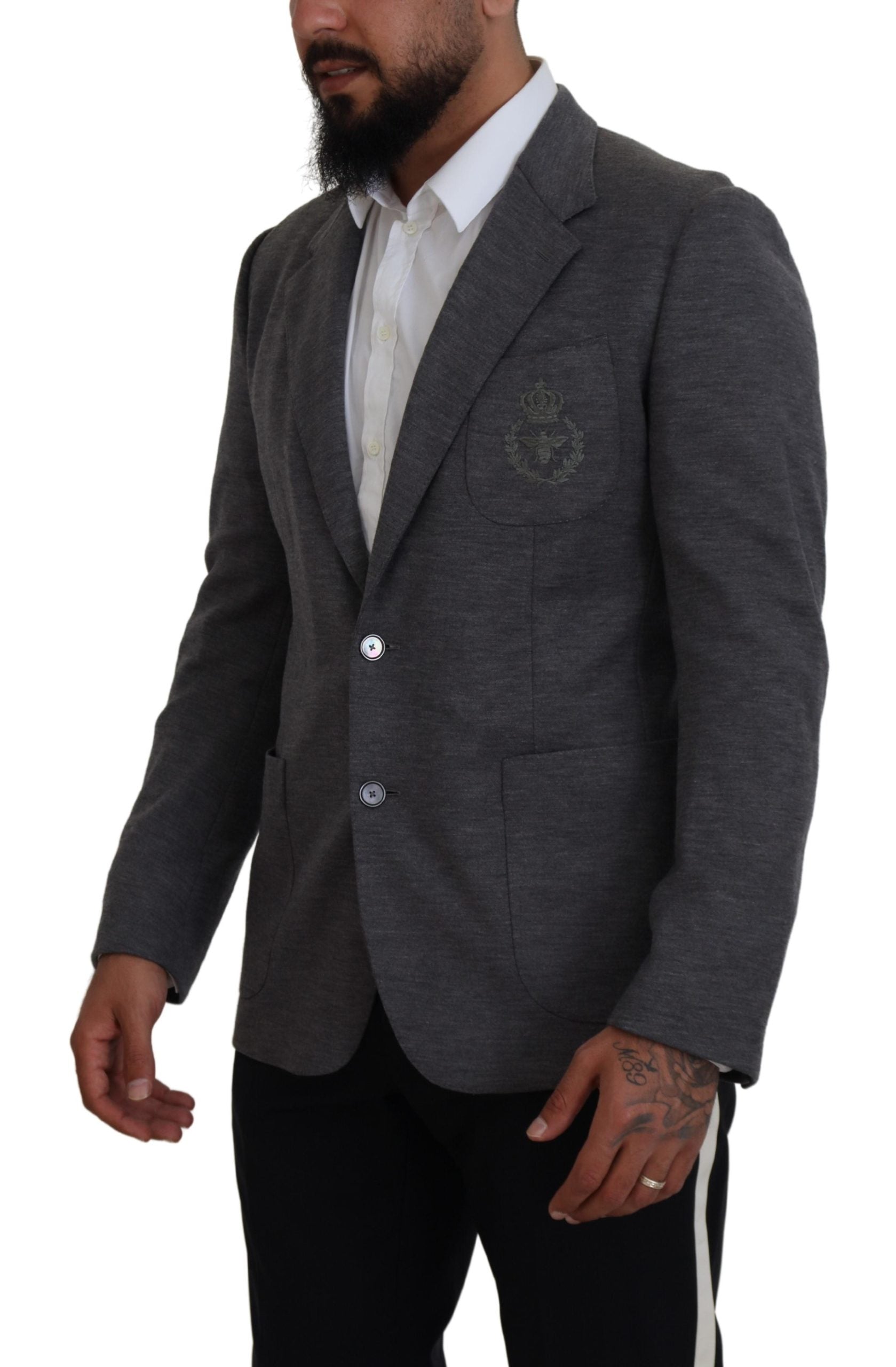Dolce & Gabbana Gray Wool Stretch Slim Fit Jacket Men's Blazer