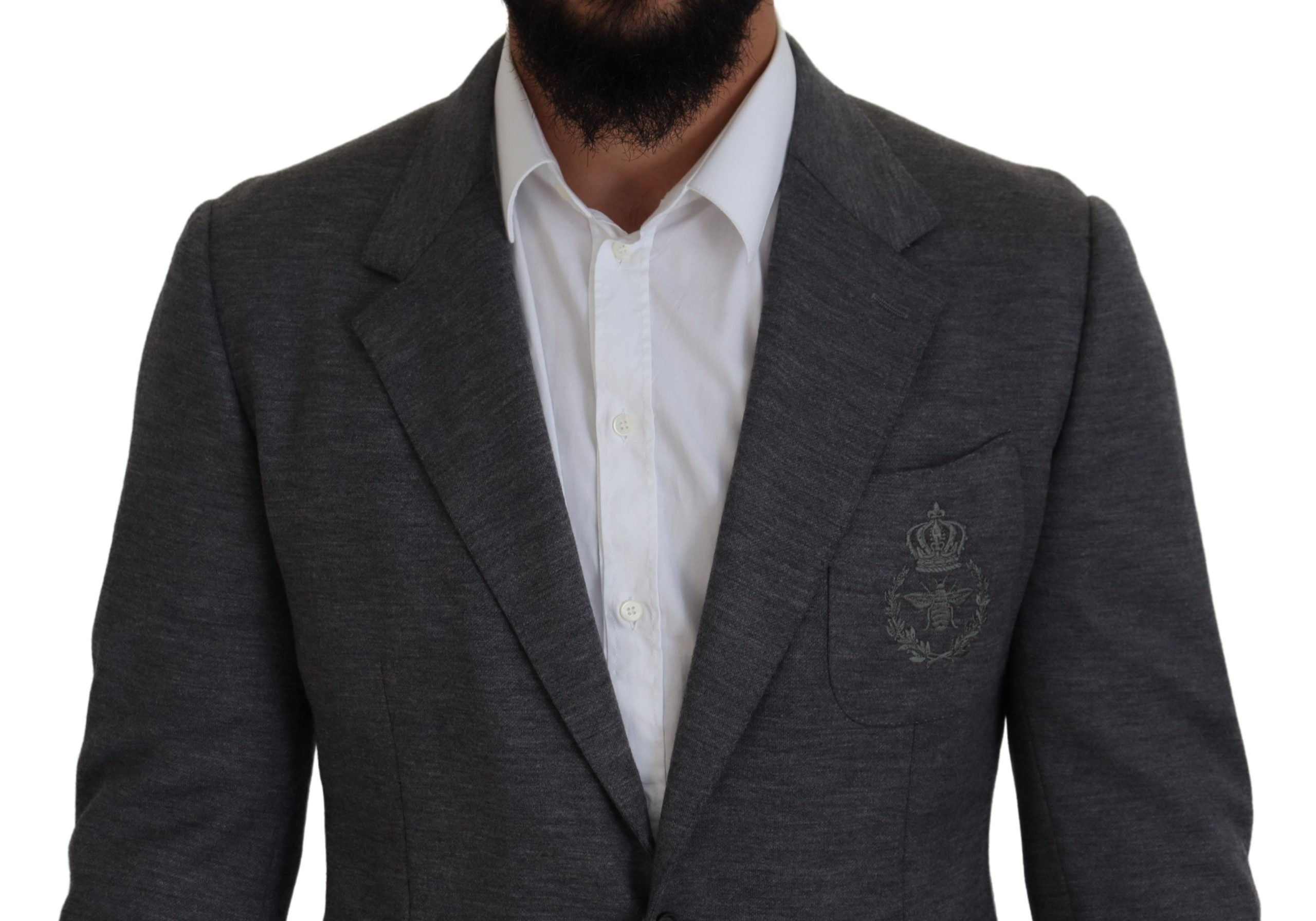 Dolce & Gabbana Gray Wool Stretch Slim Fit Jacket Men's Blazer