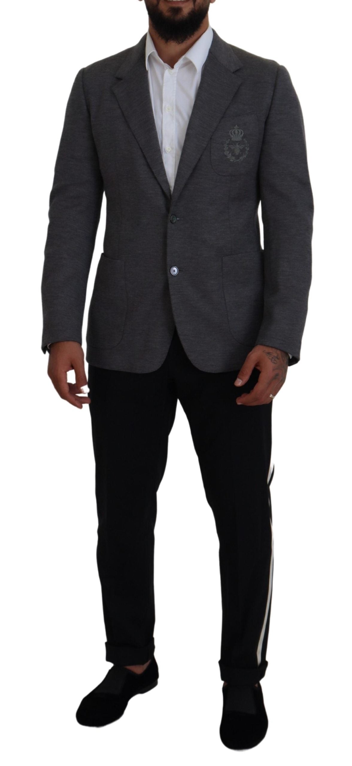 Dolce & Gabbana Gray Wool Stretch Slim Fit Jacket Men's Blazer