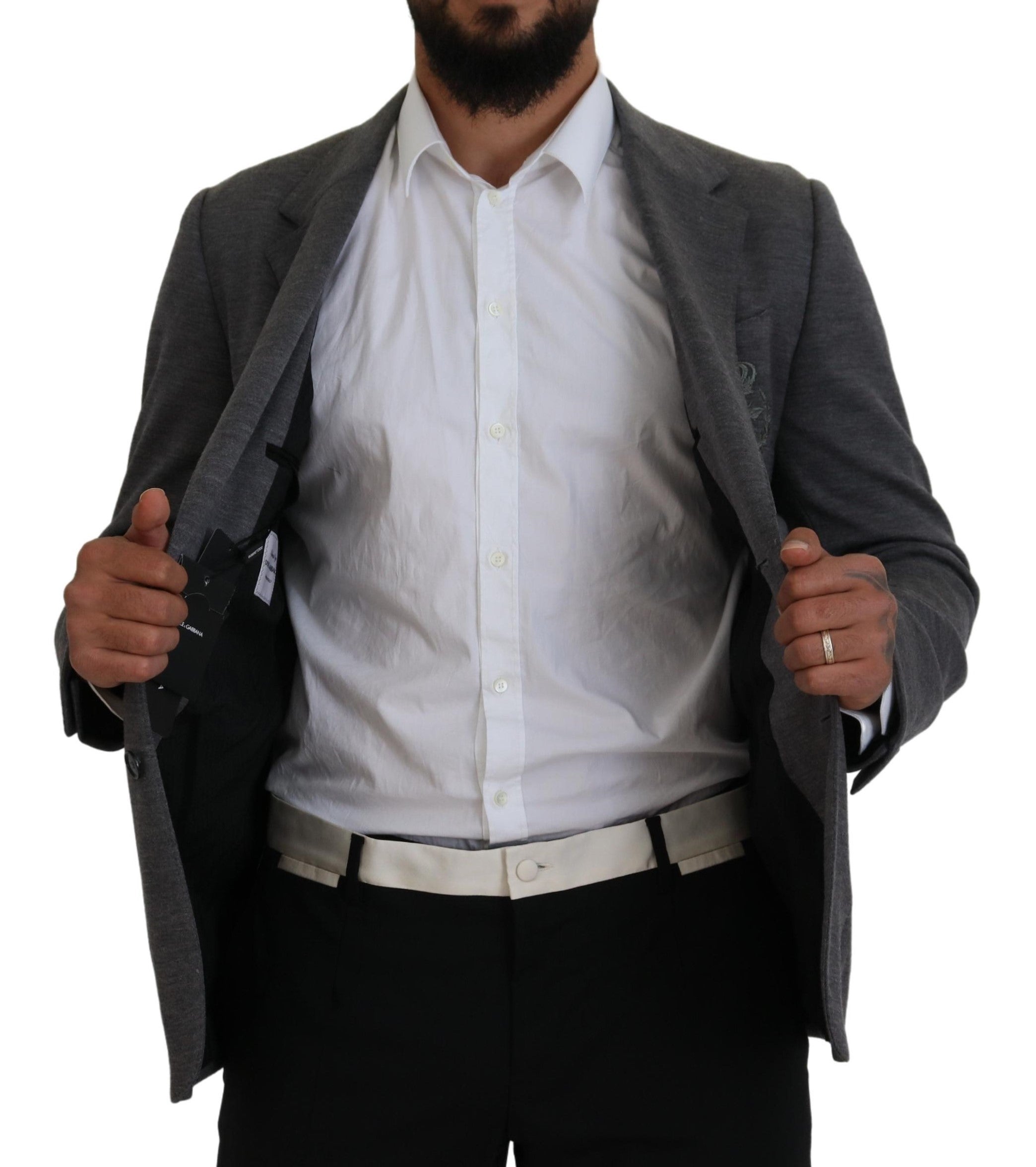 Dolce & Gabbana Gray Wool Stretch Slim Fit Jacket Men's Blazer