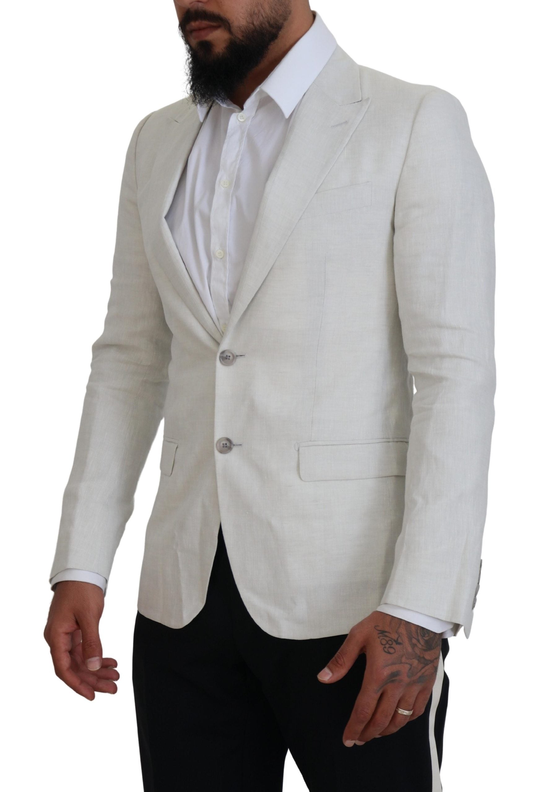 Dolce & Gabbana White Linen Slim Fit Jacket Men's Blazer