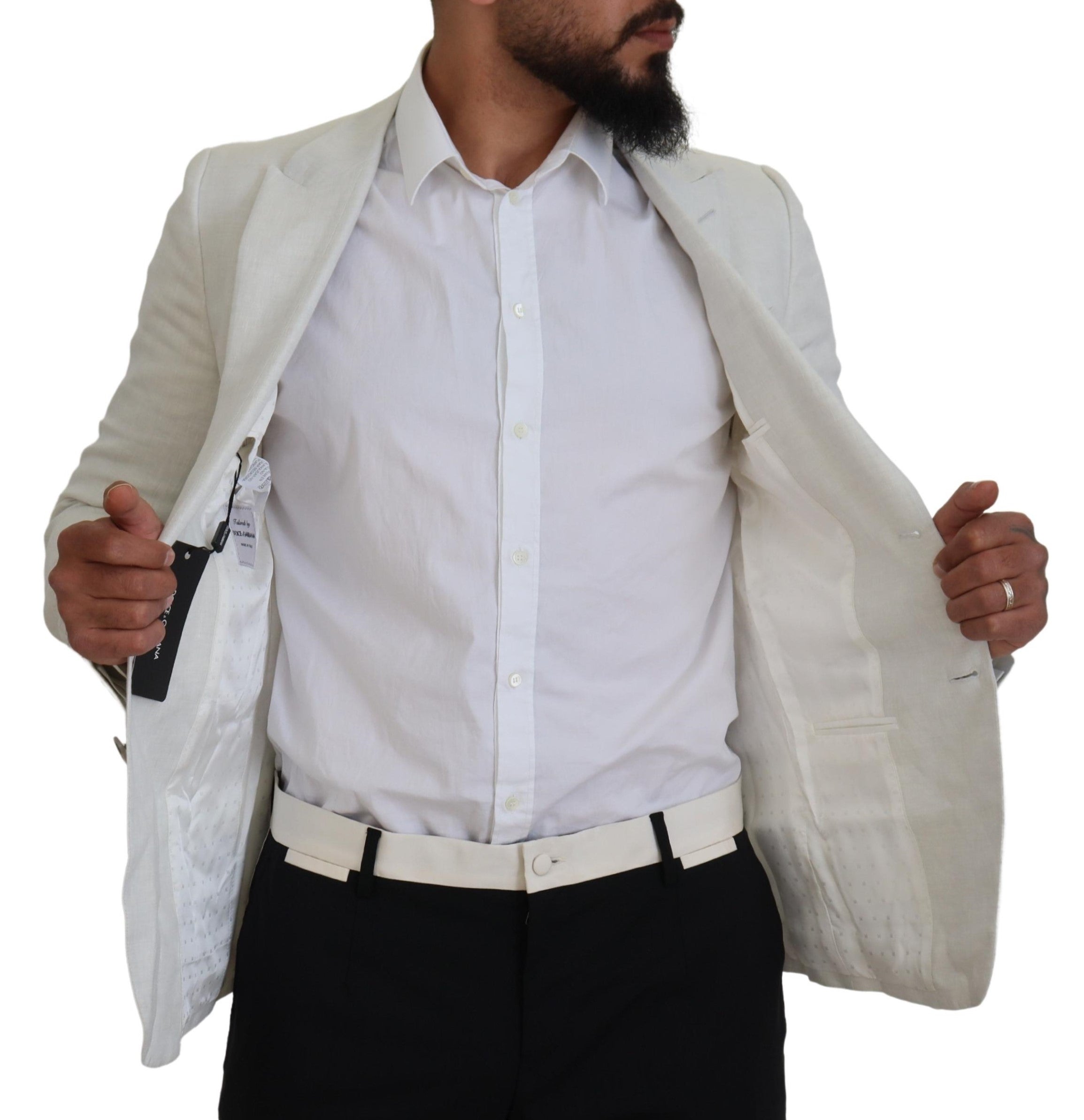 Dolce & Gabbana White Linen Slim Fit Jacket Men's Blazer