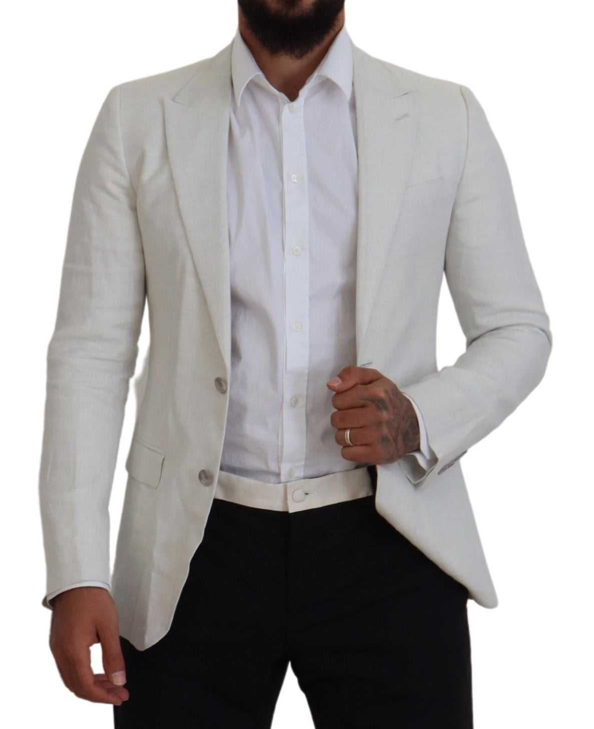 Dolce & Gabbana White Linen Slim Fit Jacket Men's Blazer