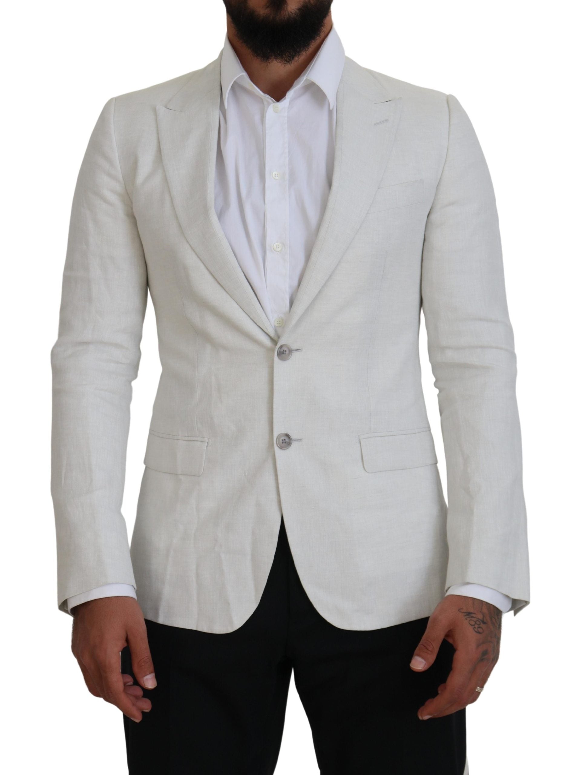 Dolce & Gabbana White Linen Slim Fit Jacket Men's Blazer