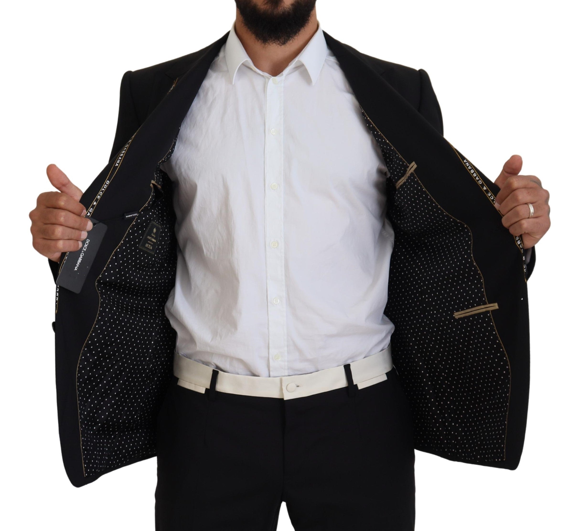 Dolce & Gabbana Black Wool Stretch Slim Fit Jacket Men's Blazer