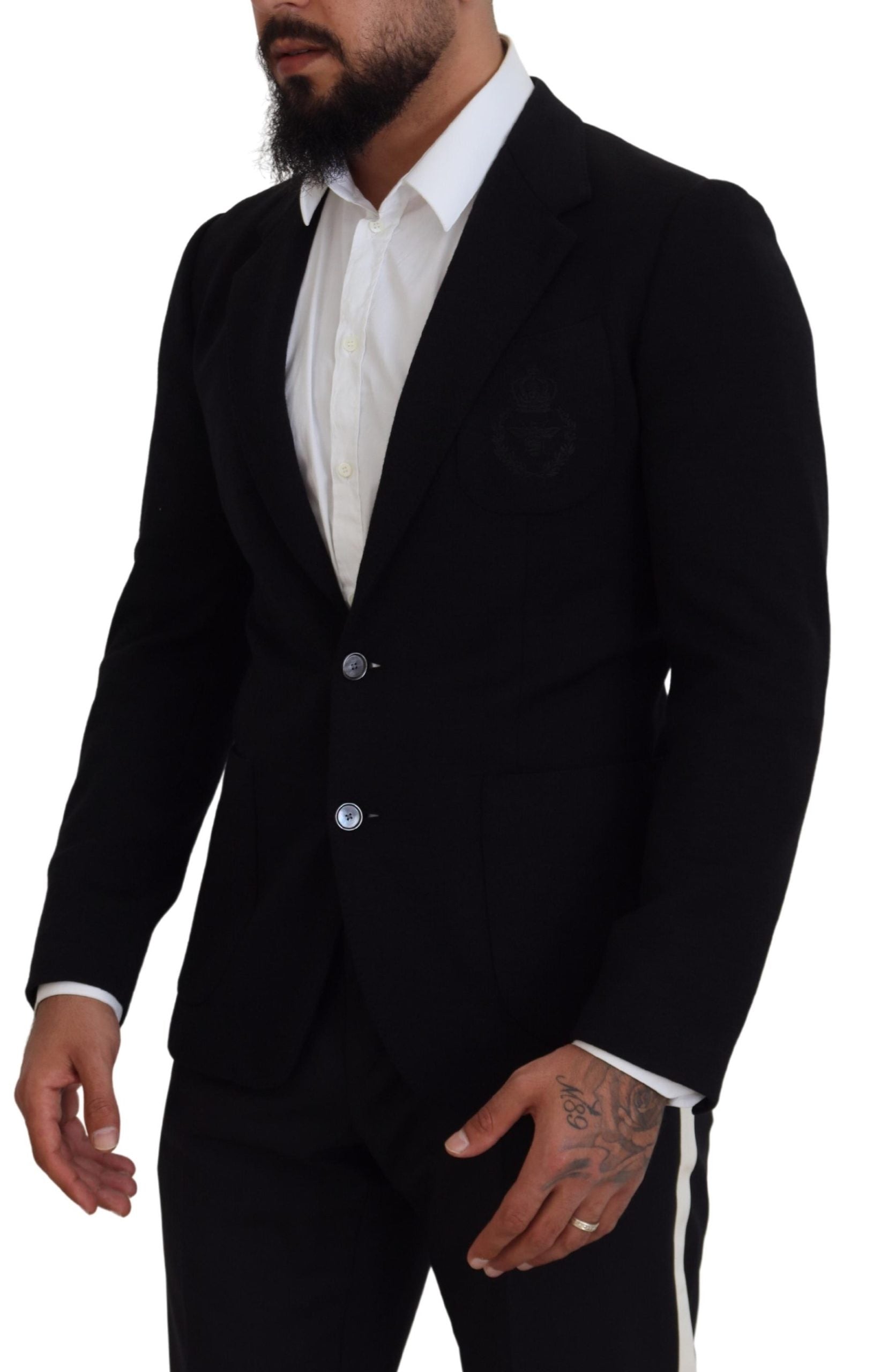Dolce & Gabbana Black Wool Crown Slim Fit Jacket Men's Blazer