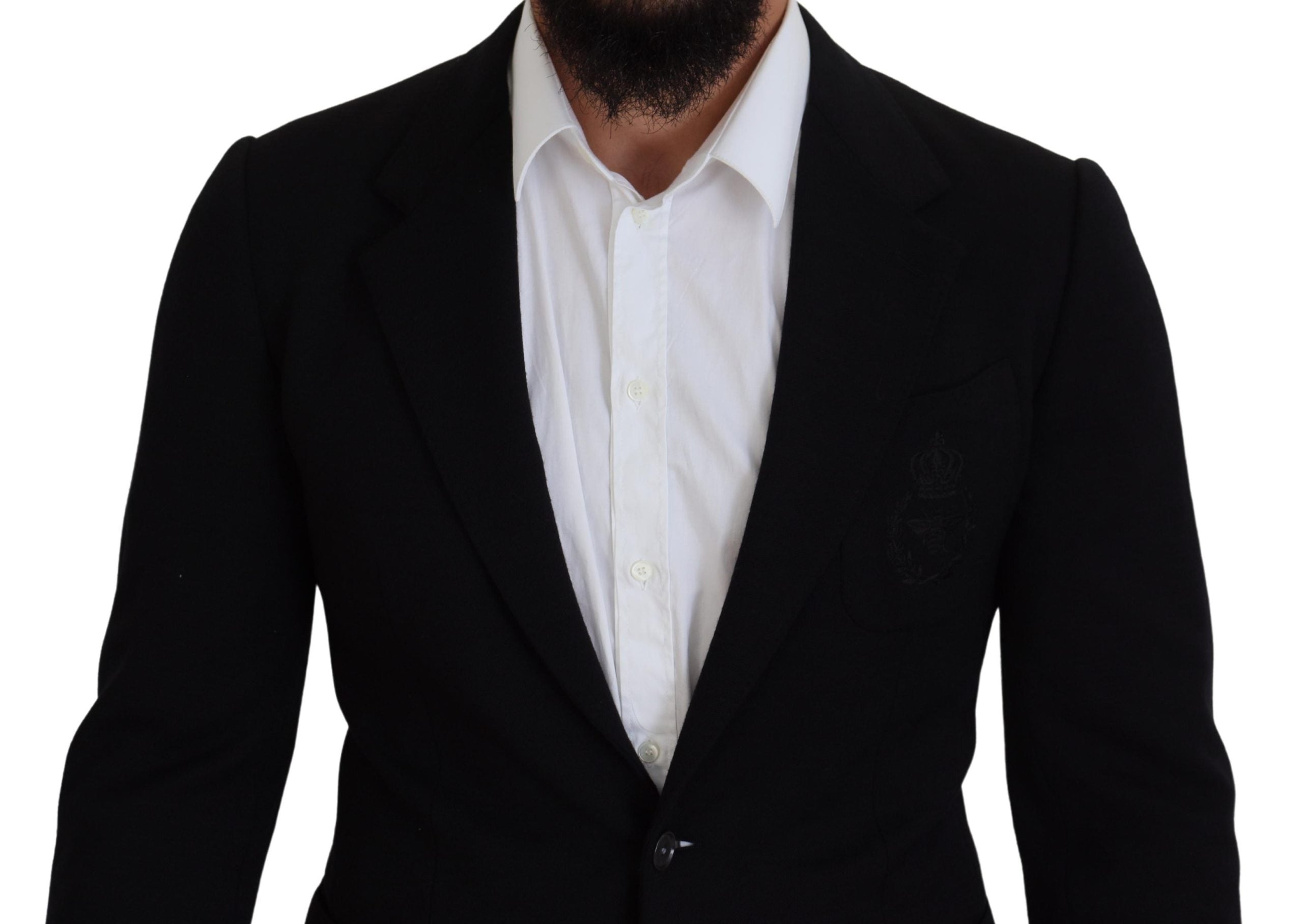 Dolce & Gabbana Black Wool Crown Slim Fit Jacket Men's Blazer