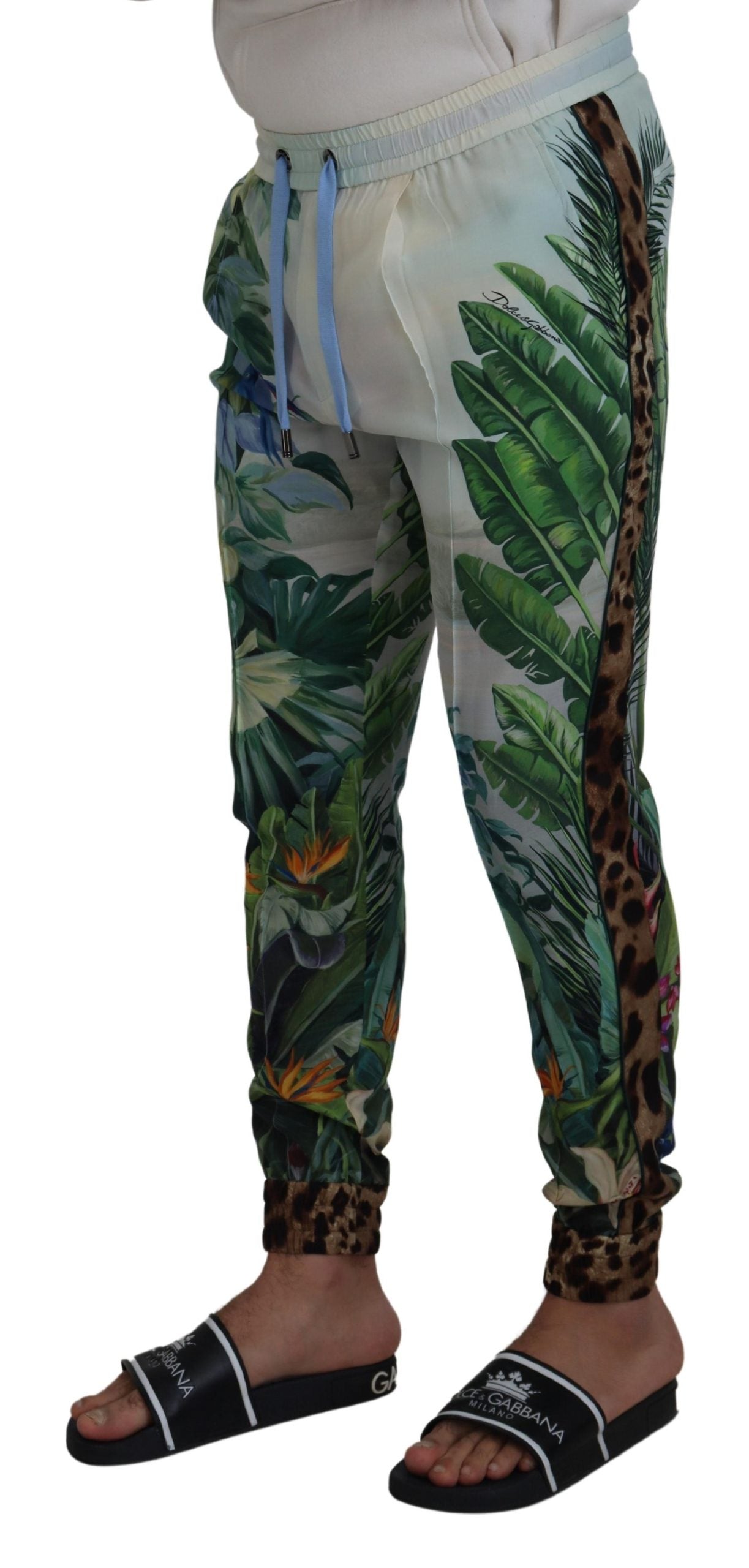 Dolce & Gabbana White Floral Printed Men Jogger Men's Pants