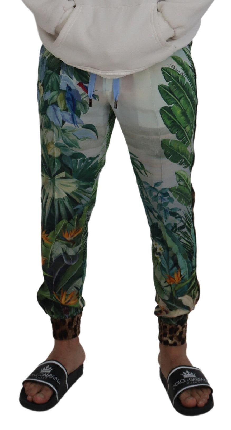 Dolce & Gabbana White Floral Printed Men Jogger Men's Pants