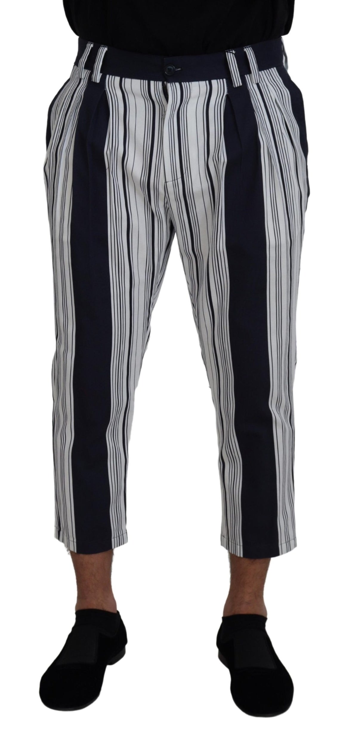 Dolce & Gabbana White Cotton Striped Cropped Men's Pants