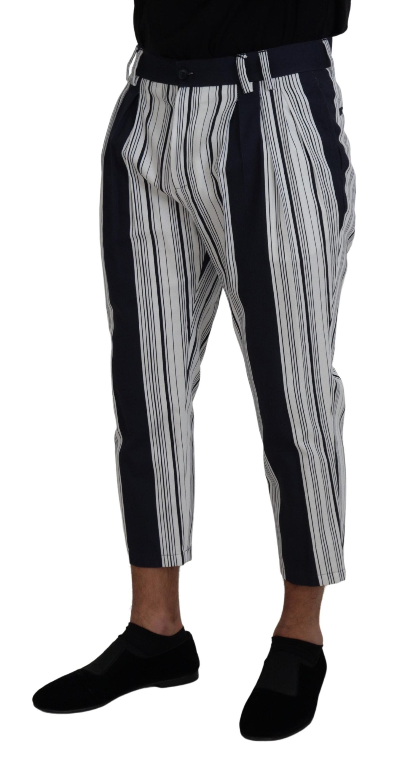 Dolce & Gabbana White Cotton Striped Cropped Men's Pants