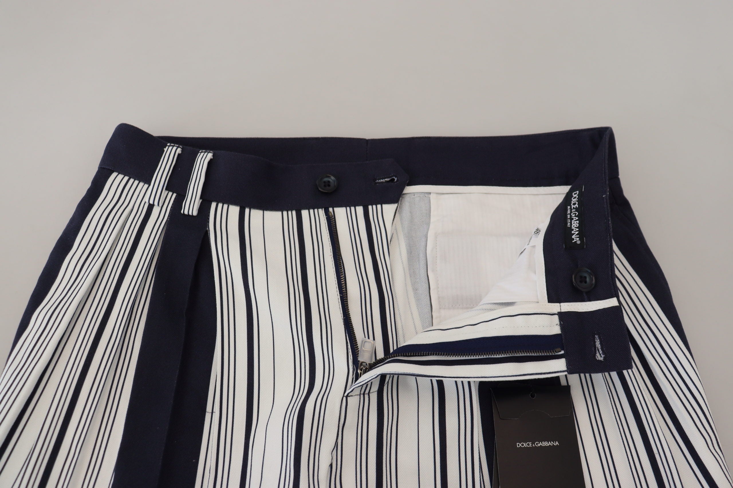 Dolce & Gabbana White Cotton Striped Cropped Men's Pants