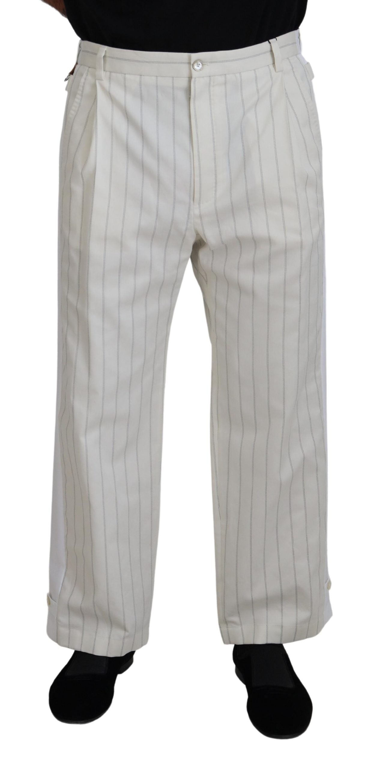 Dolce & Gabbana Elegant White Striped MainLine Men's Trousers