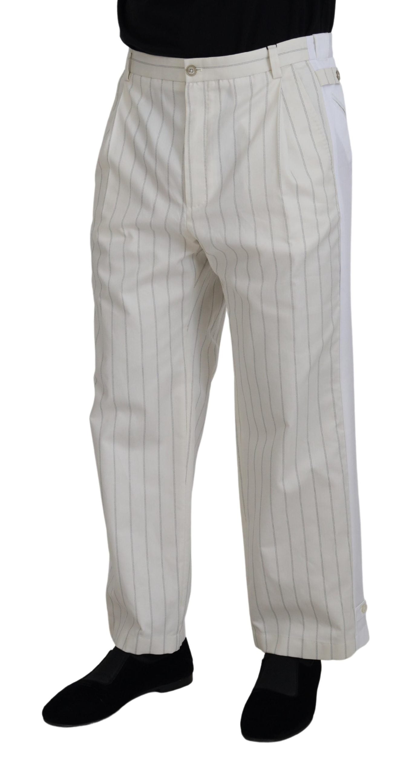 Dolce & Gabbana White Cotton Striped Formal Men's Pants