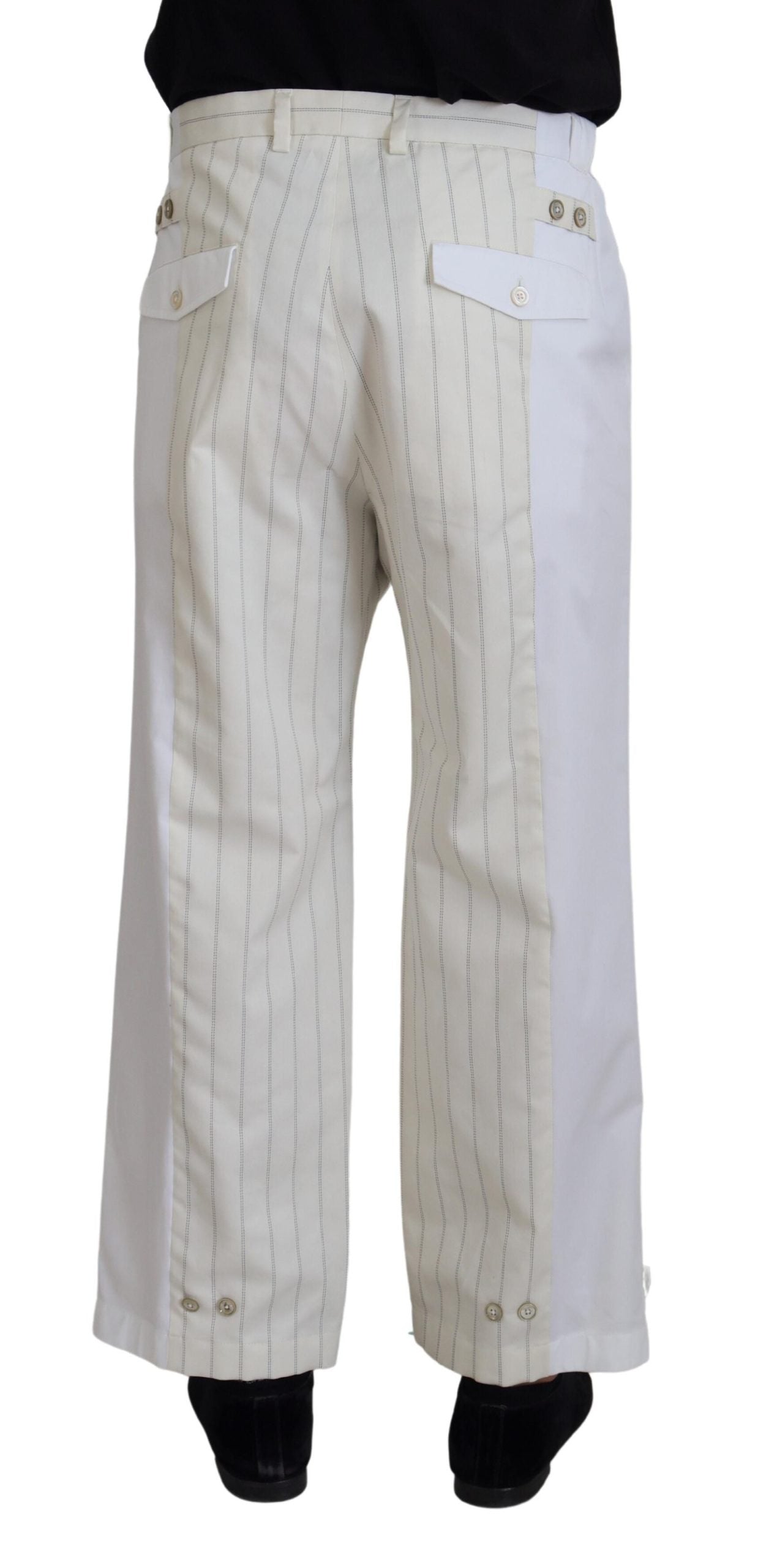 Dolce & Gabbana White Cotton Striped Formal Men's Pants