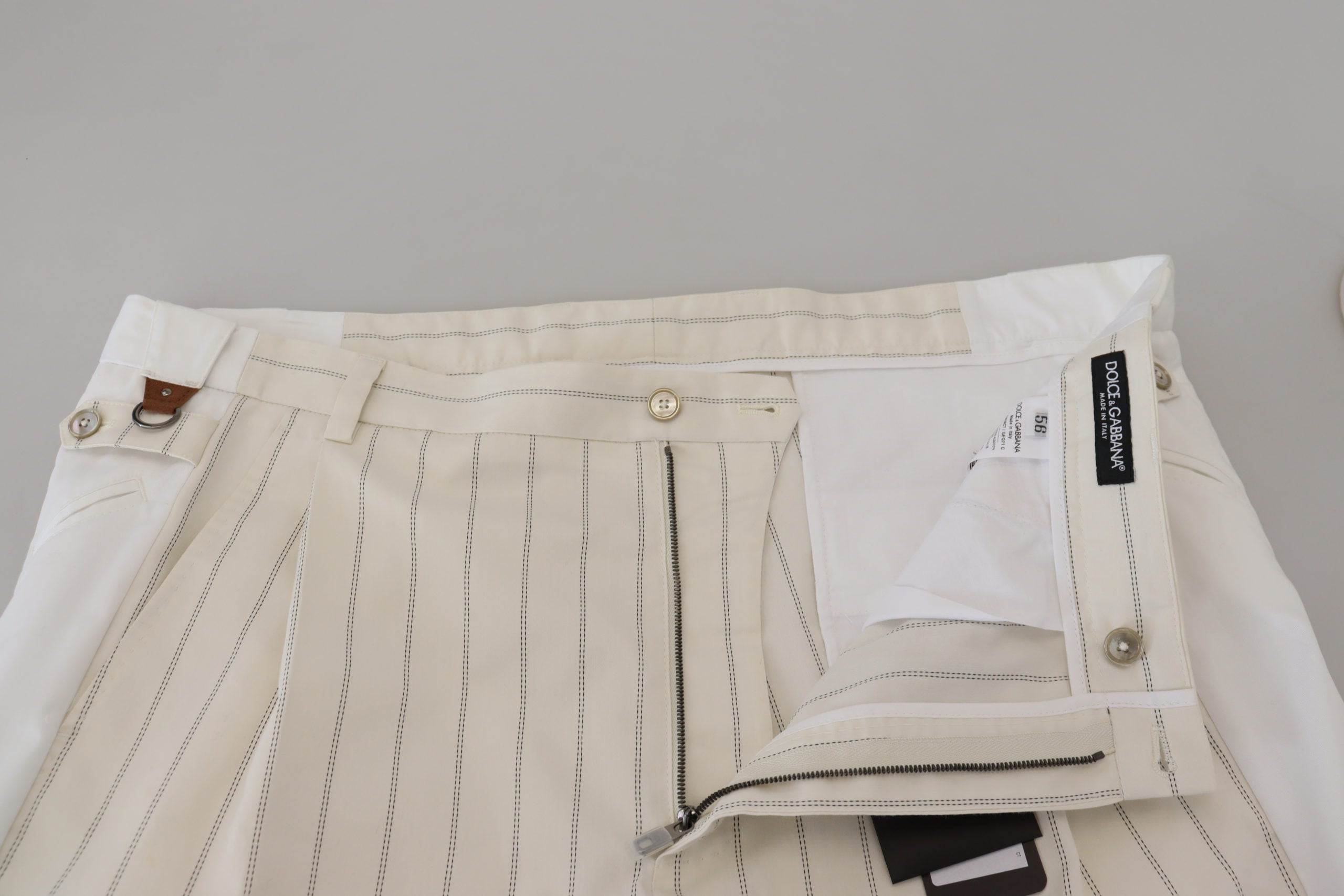 Dolce & Gabbana White Cotton Striped Formal Men's Pants
