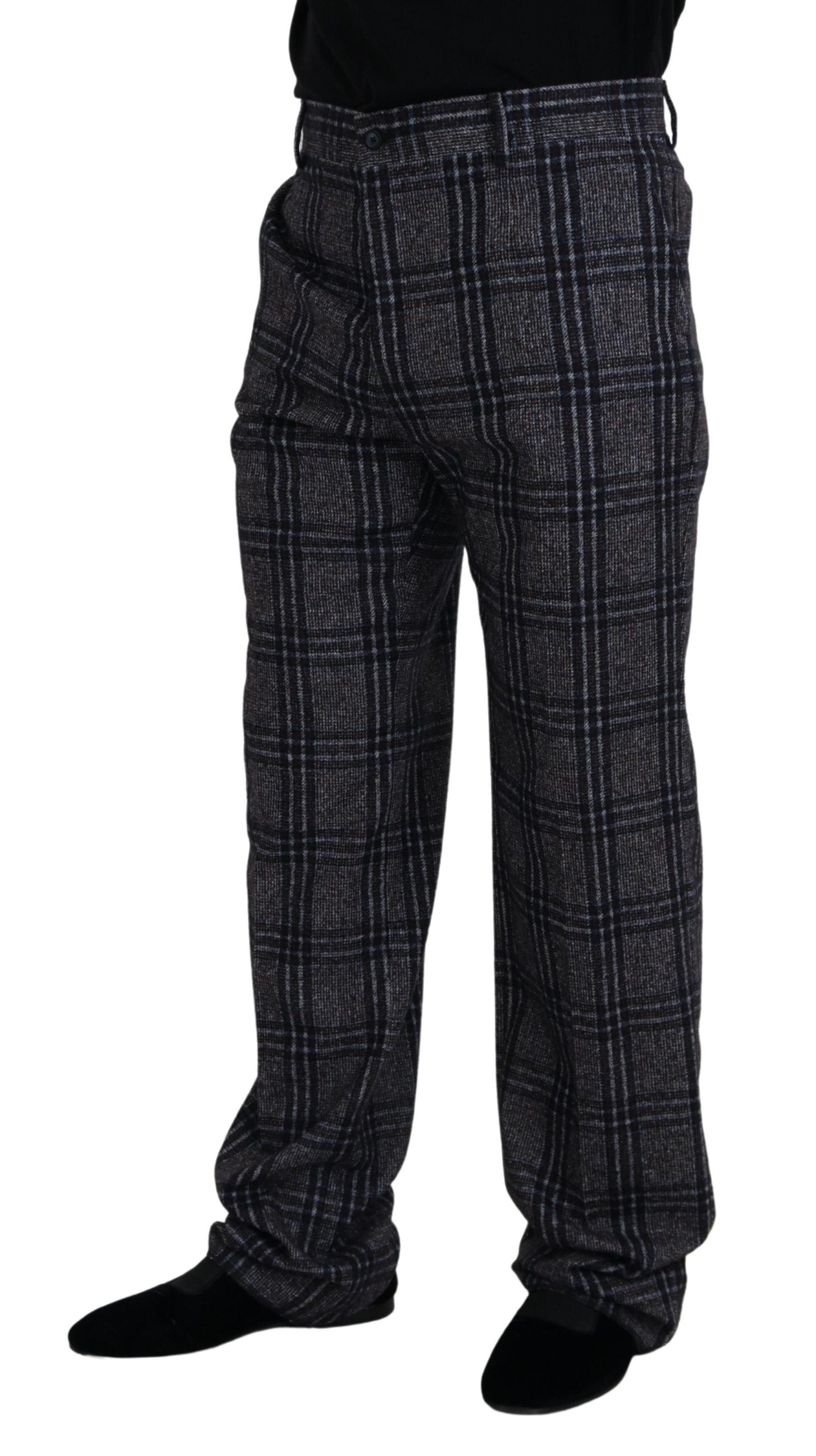 Dolce & Gabbana Gray Checkered Mid Waist Men Men's Pants