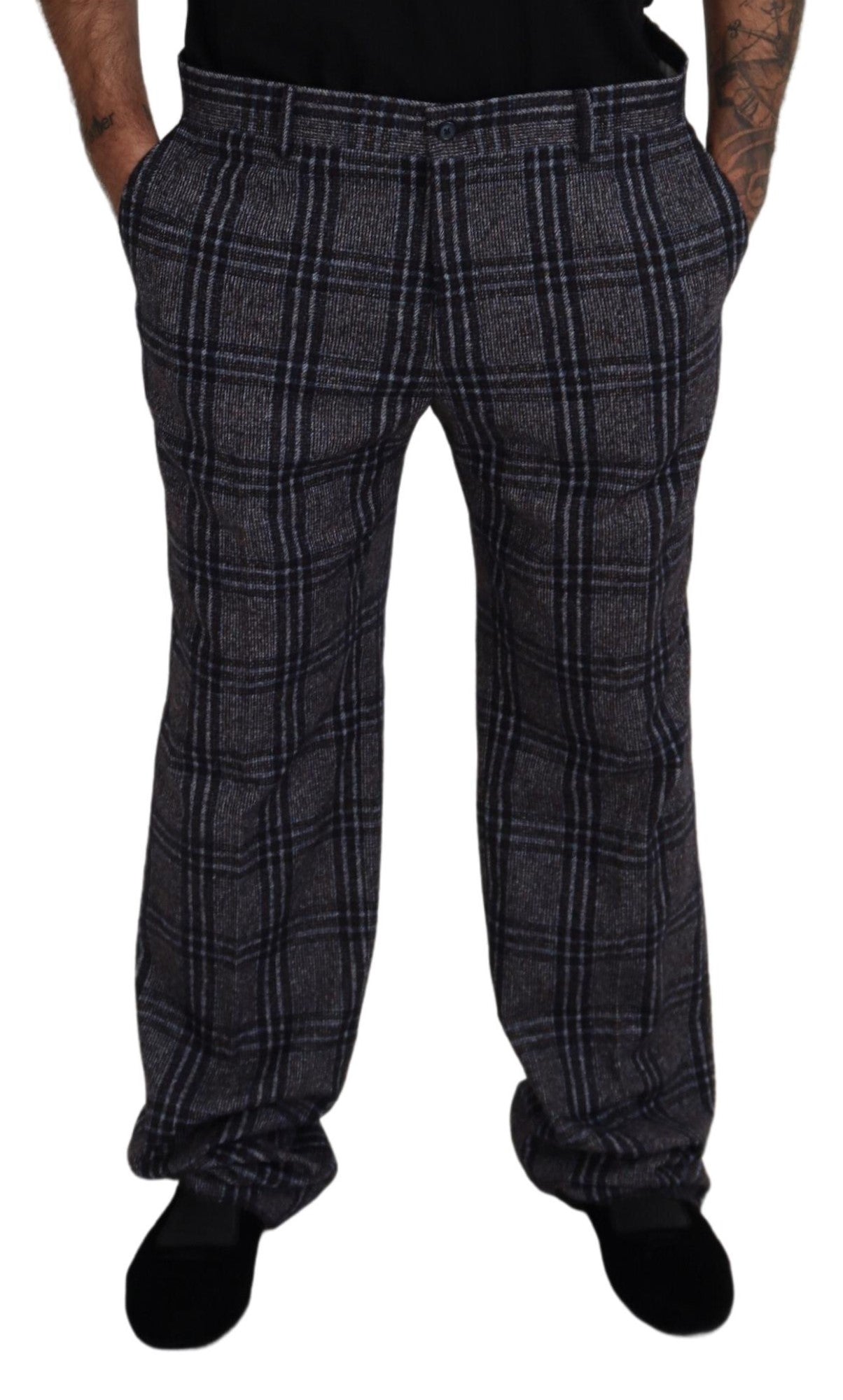 Dolce & Gabbana Gray Checkered Mid Waist Men Men's Pants