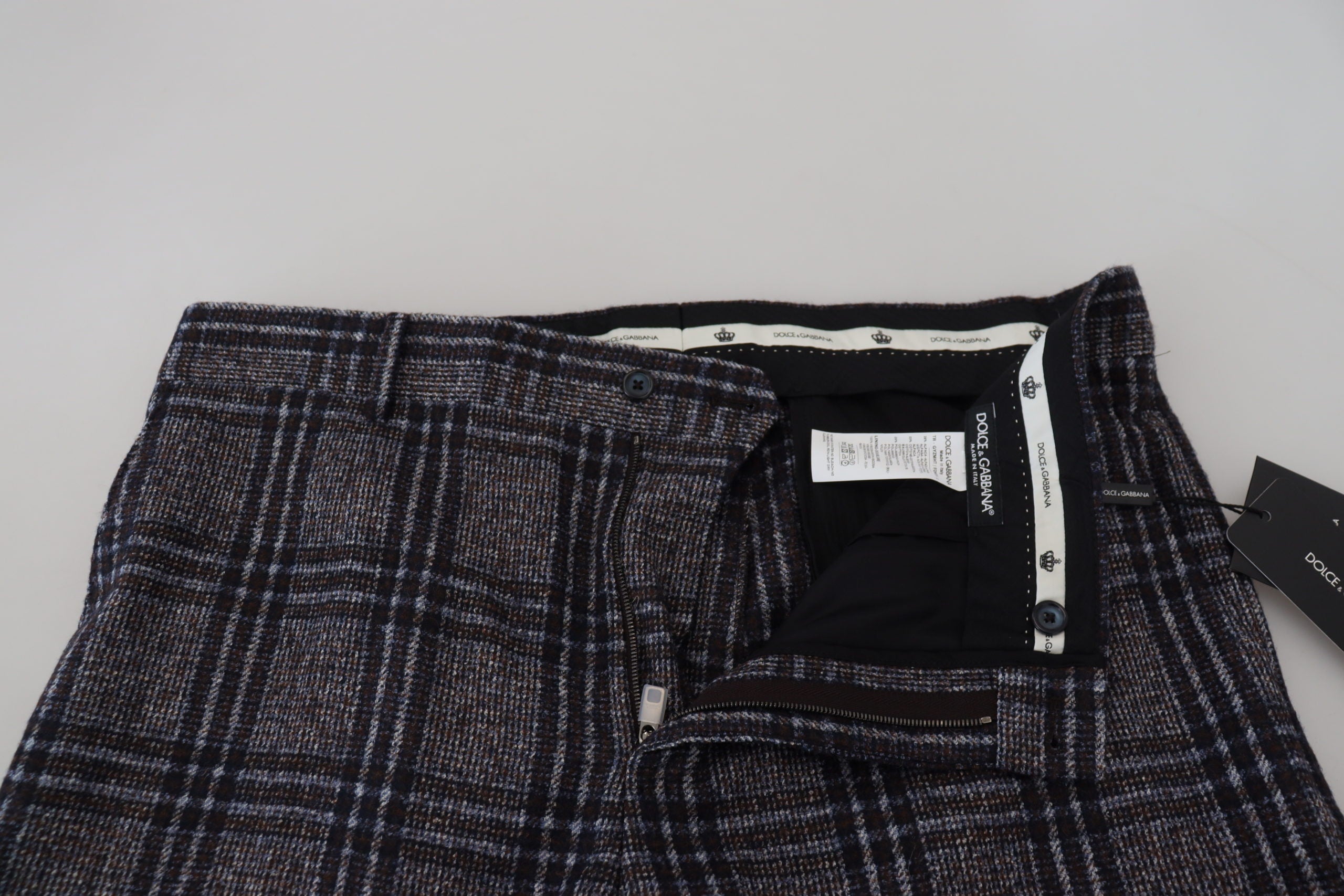 Dolce & Gabbana Gray Checkered Mid Waist Men Men's Pants