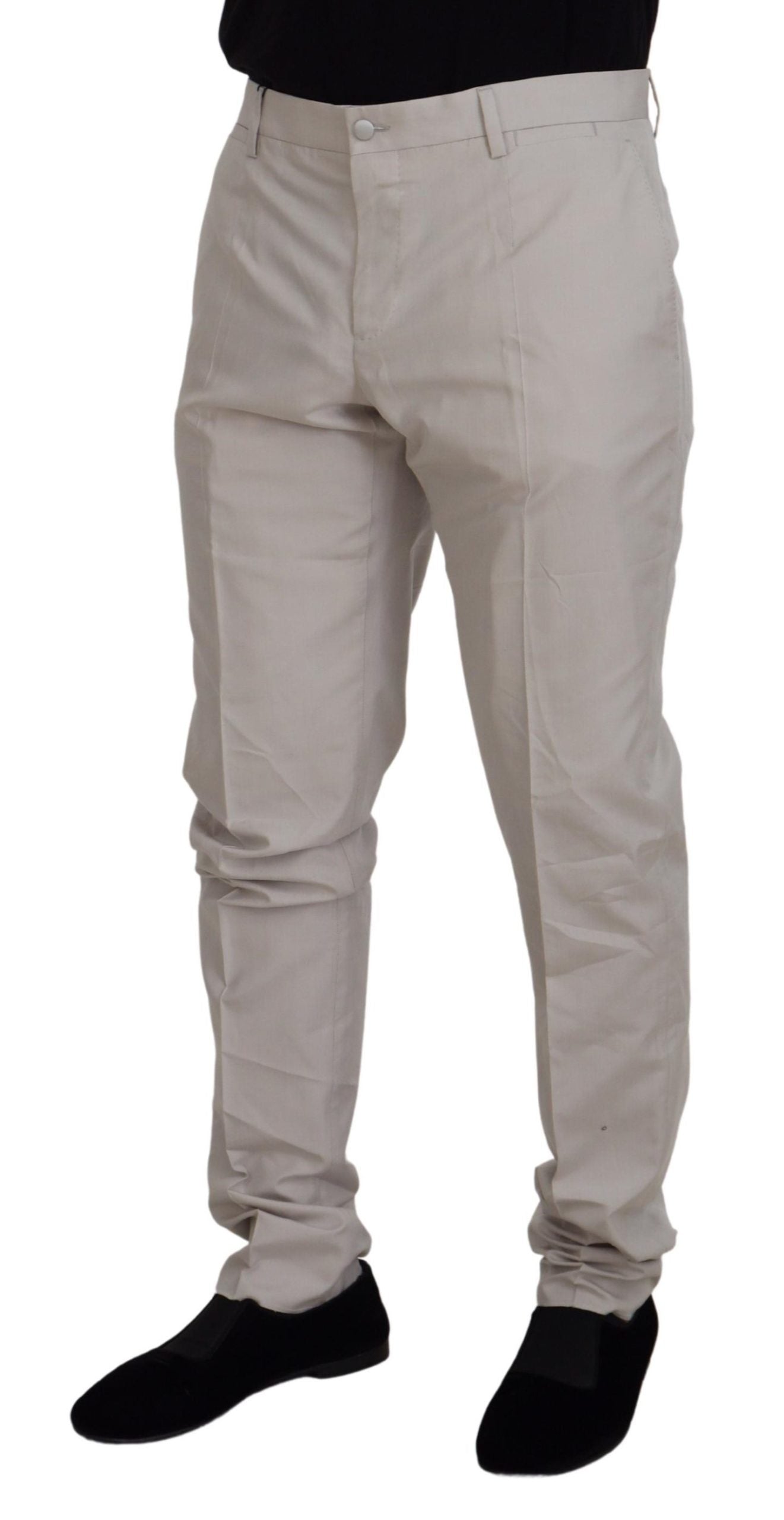 Dolce & Gabbana Off White Silk Mid Waist Chino Men's Pants