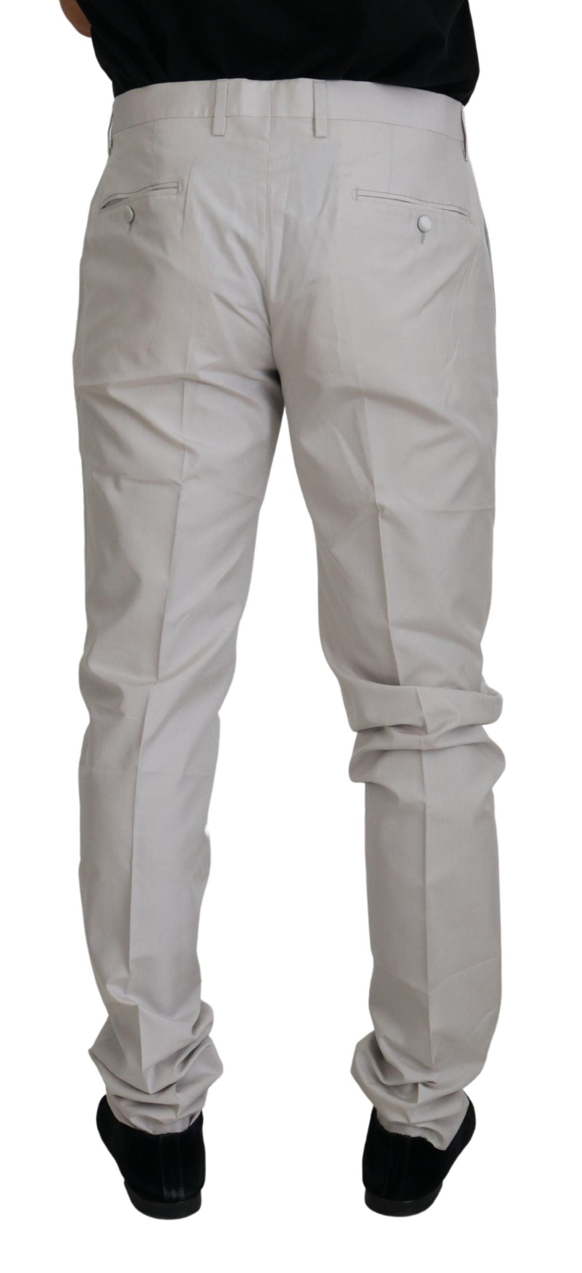Dolce & Gabbana Off White Silk Mid Waist Chino Men's Pants
