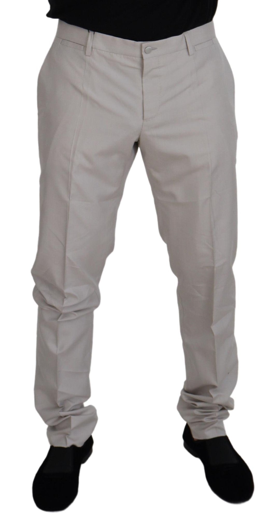 Dolce & Gabbana Off White Silk Mid Waist Chino Men's Pants